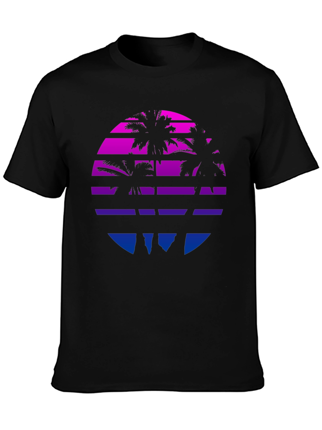Retro Sunset Palm Tree Graphic Tee - Black