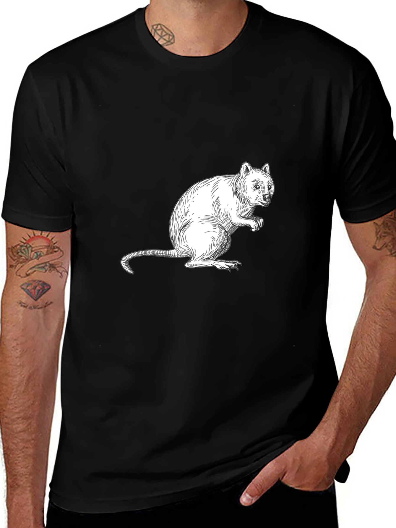 Quokka Graphic Black T-Shirt - Unique Animal Tee