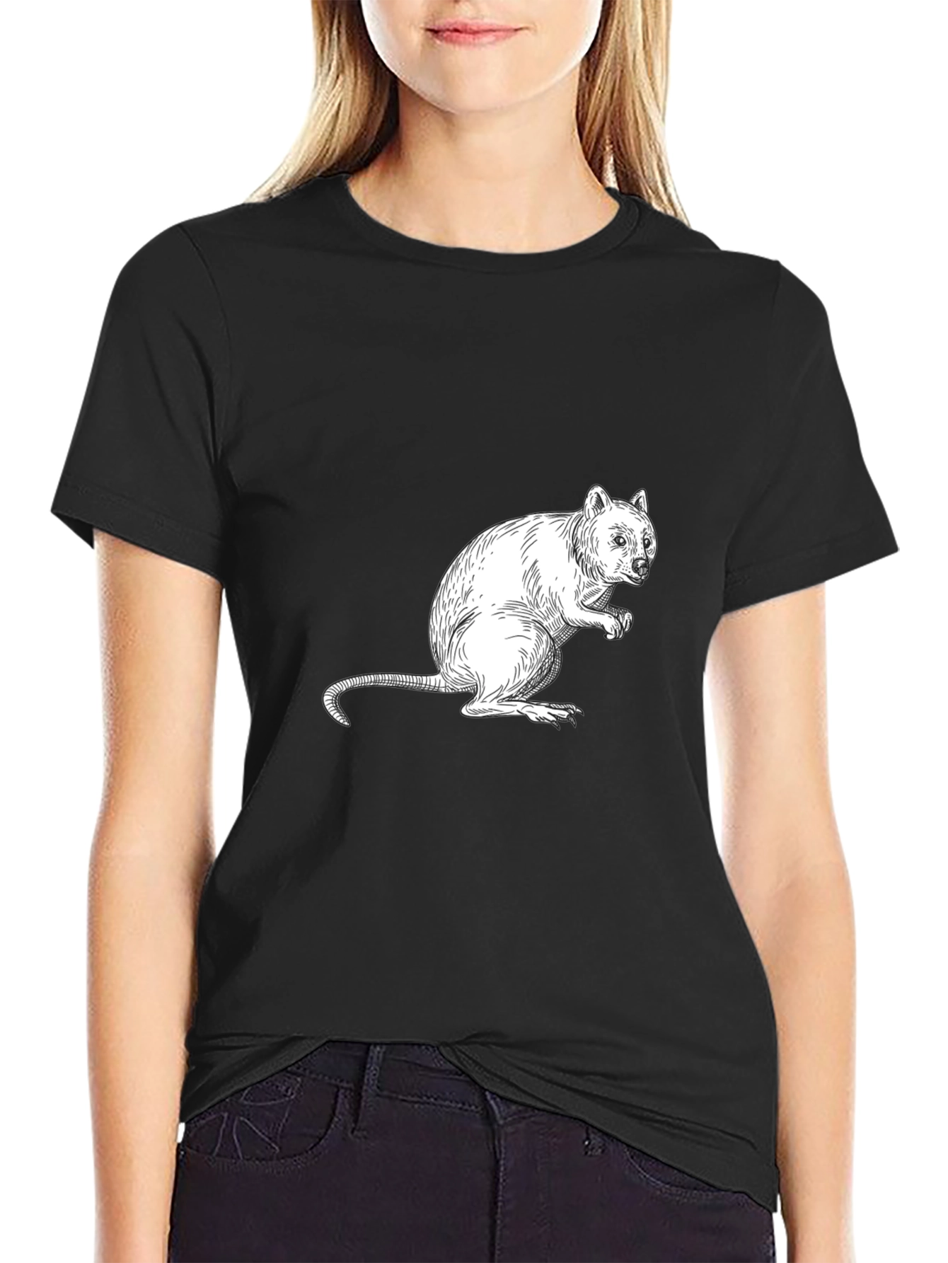 Quokka Graphic Black T-Shirt - Unique Animal Tee