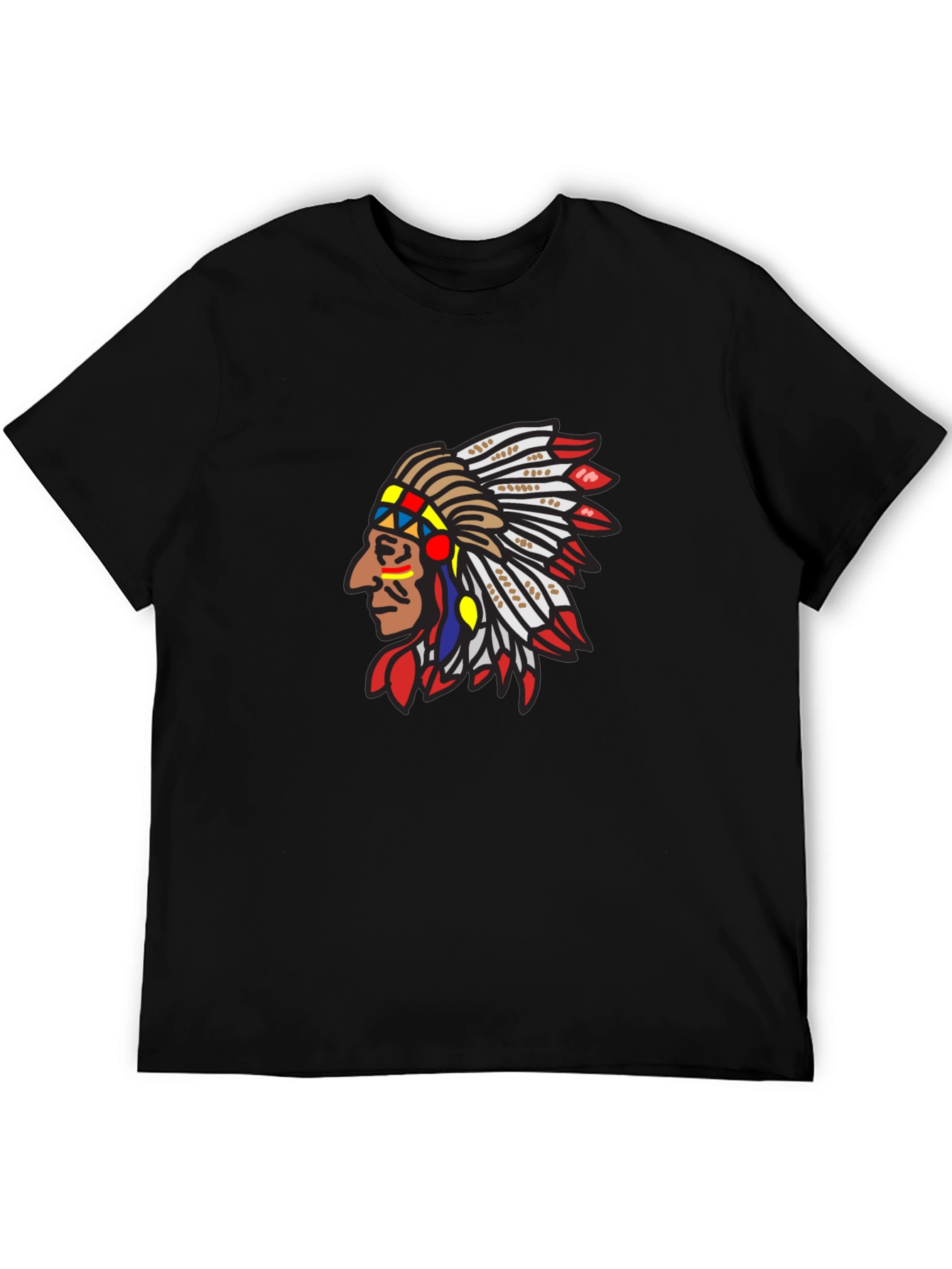 Native American Chief Graphic Print Black T-Shirt