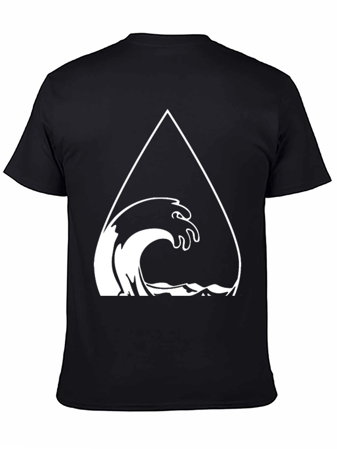 Mens Black Graphic Tee - Wave Triangle Design