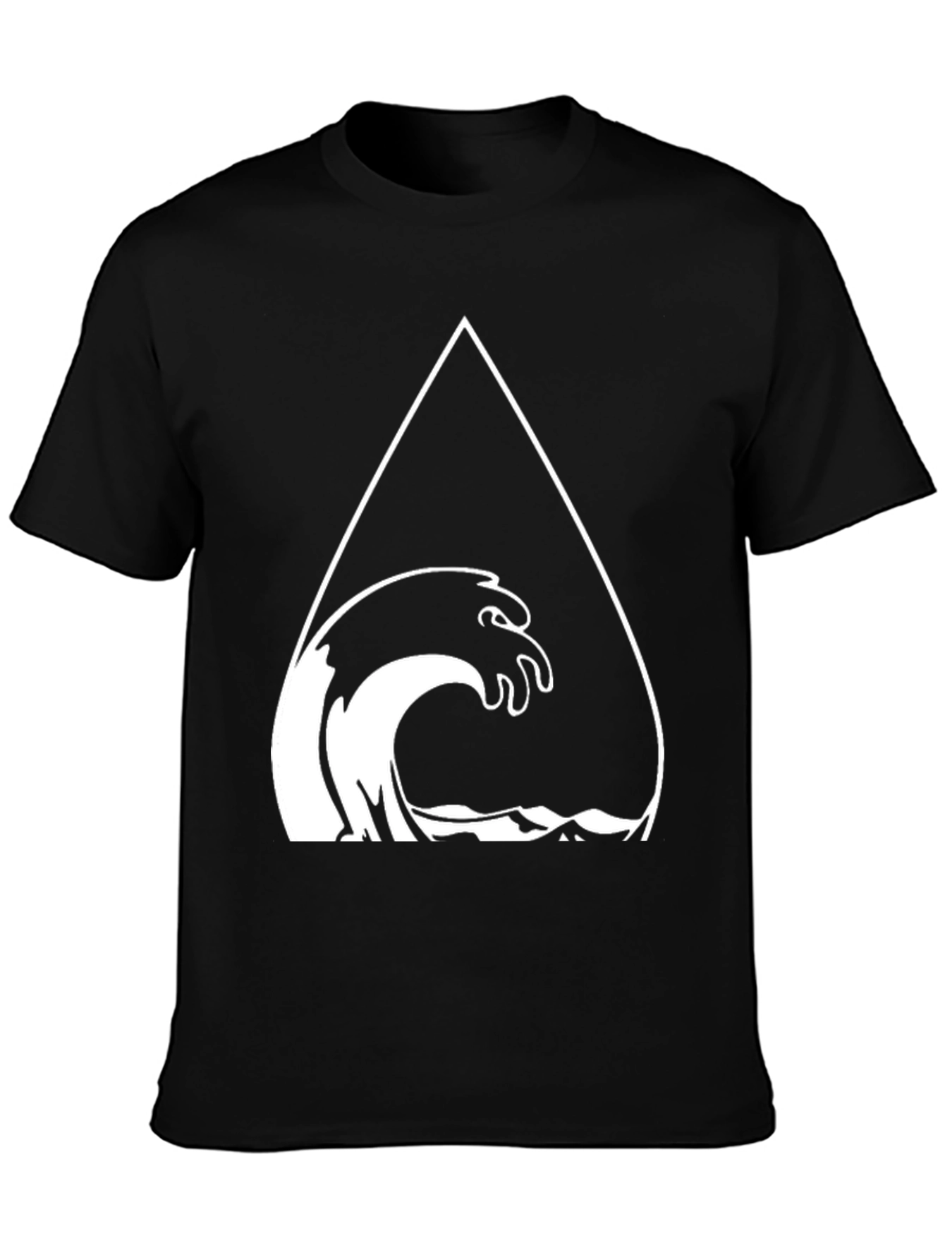 Mens Black Graphic Tee - Wave Triangle Design