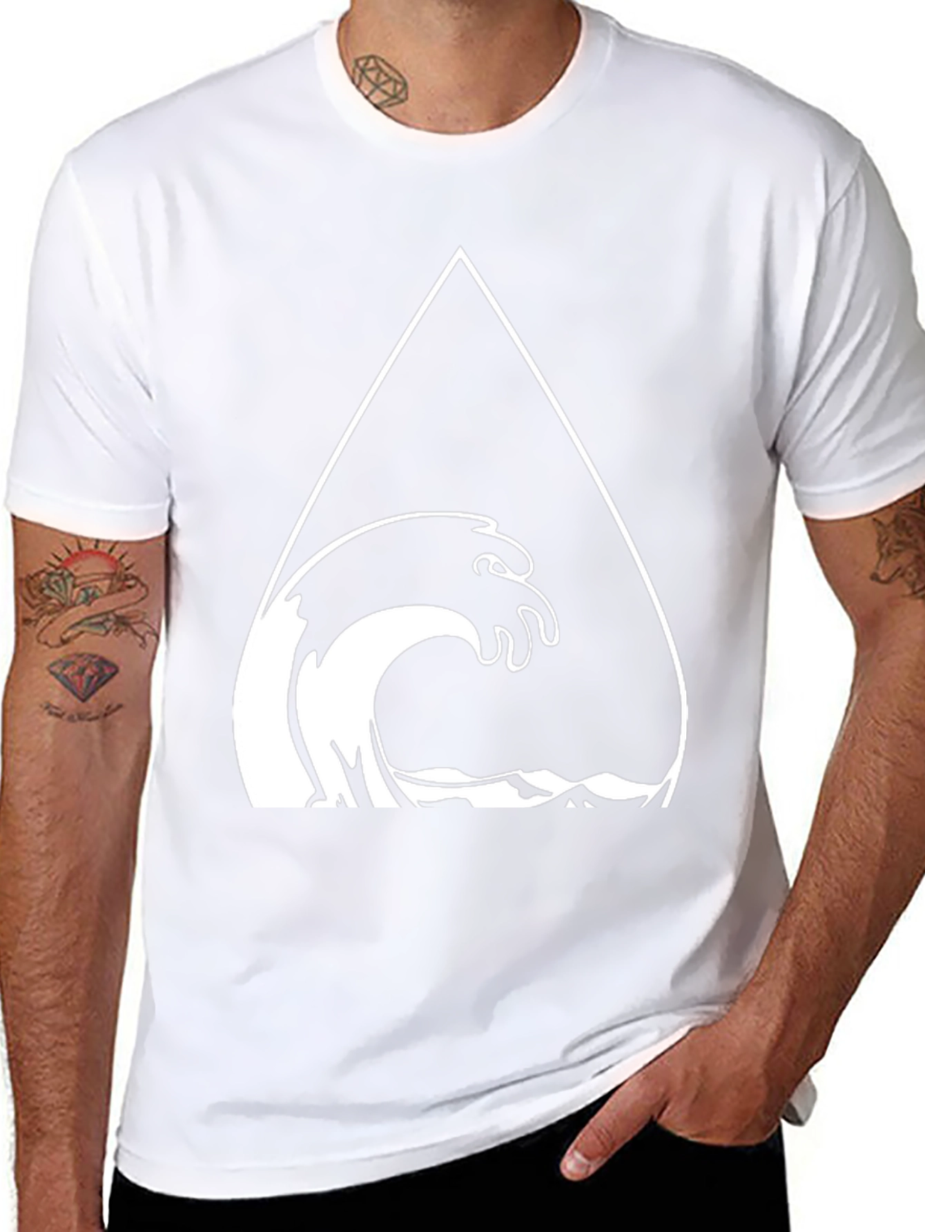 Mens Black Graphic Tee - Wave Triangle Design