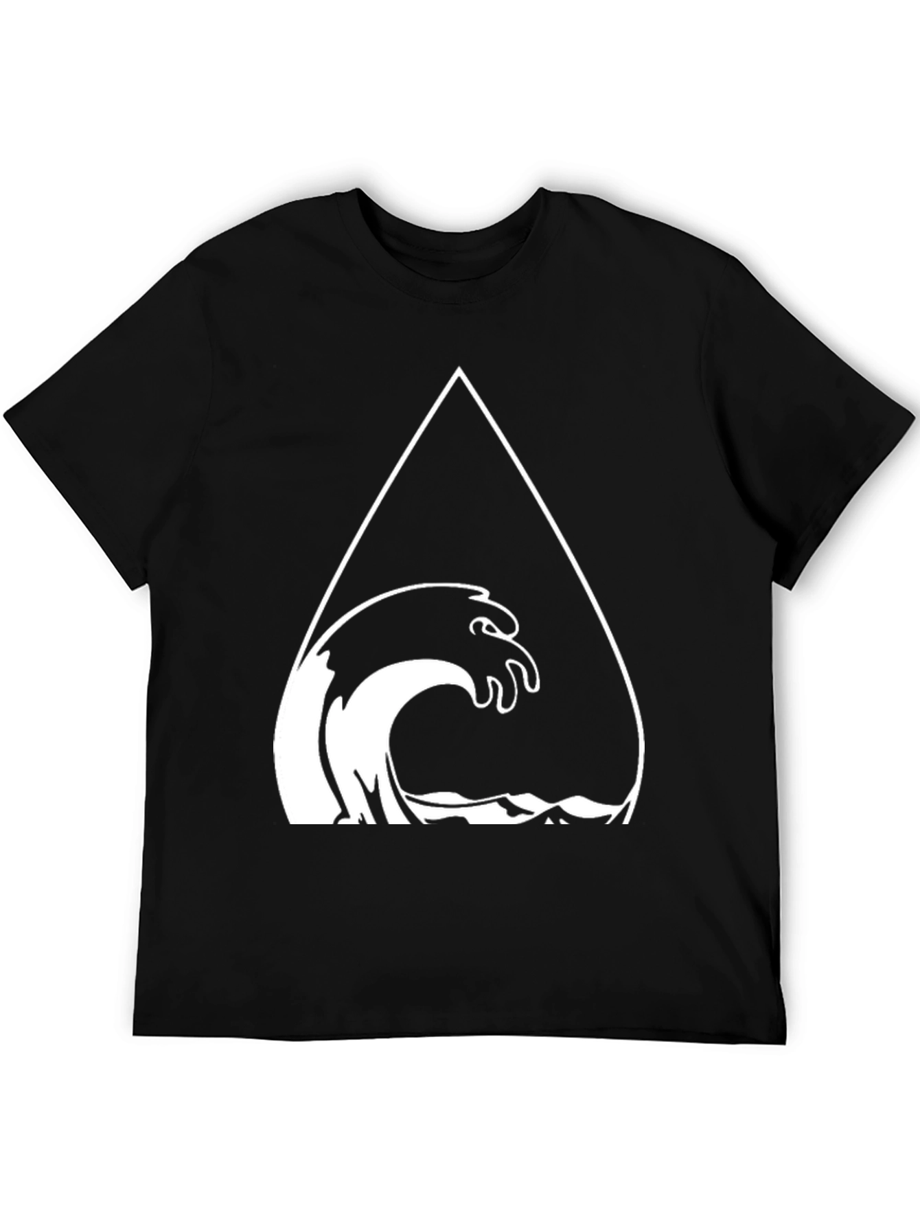 Mens Black Graphic Tee - Wave Triangle Design