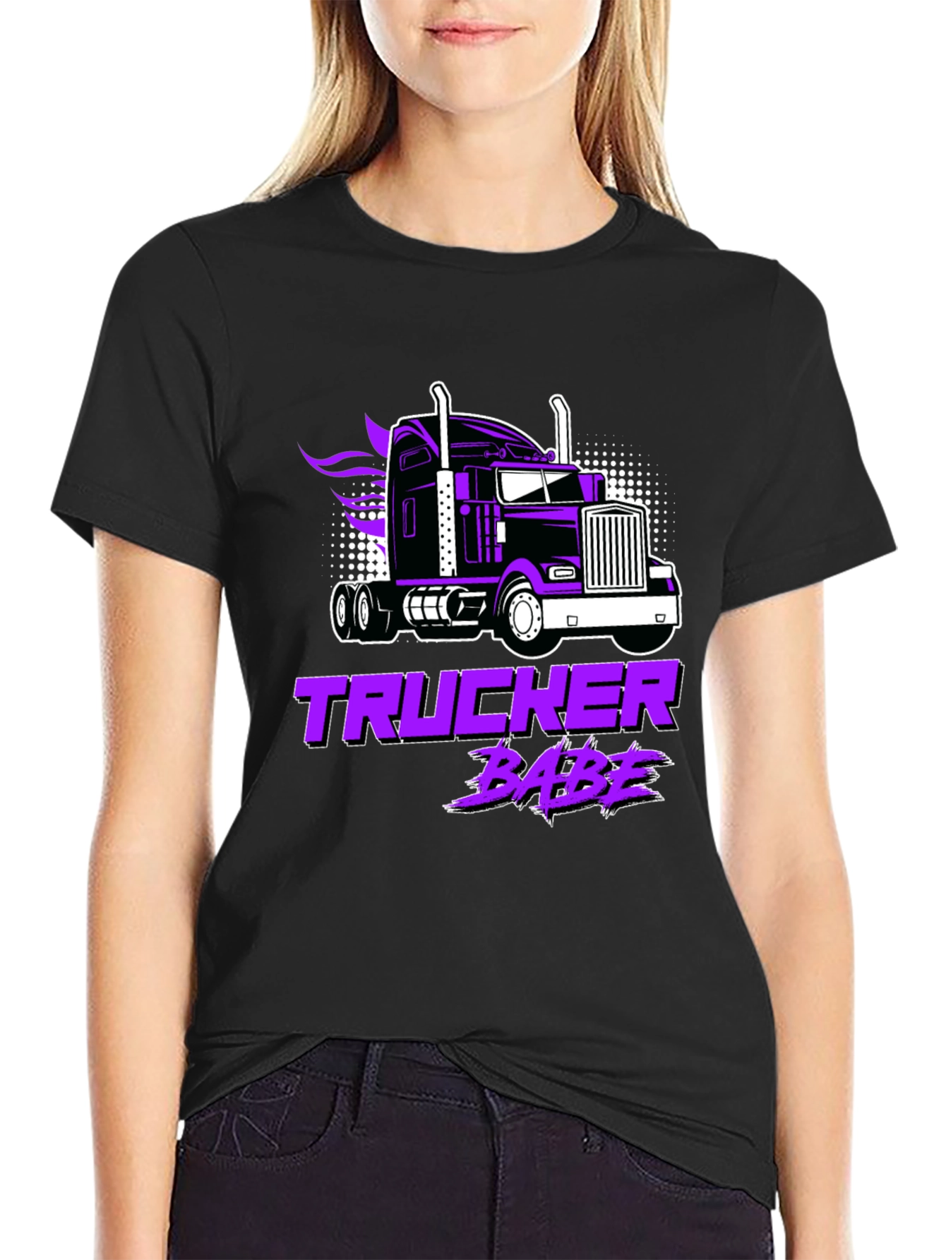 Trucker Babe T-Shirt - Black Graphic Tee