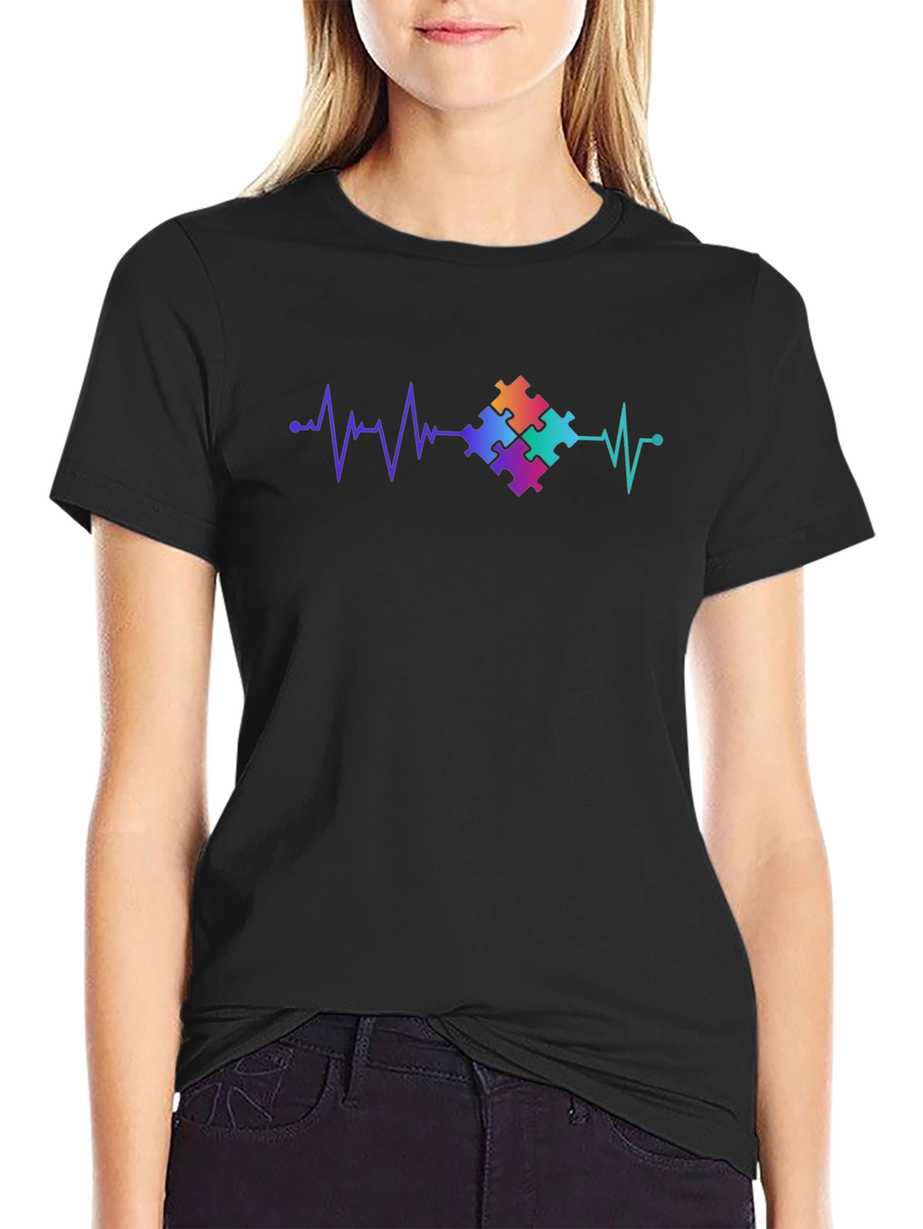 Autism Awareness Heartbeat Puzzle Piece T-Shirt