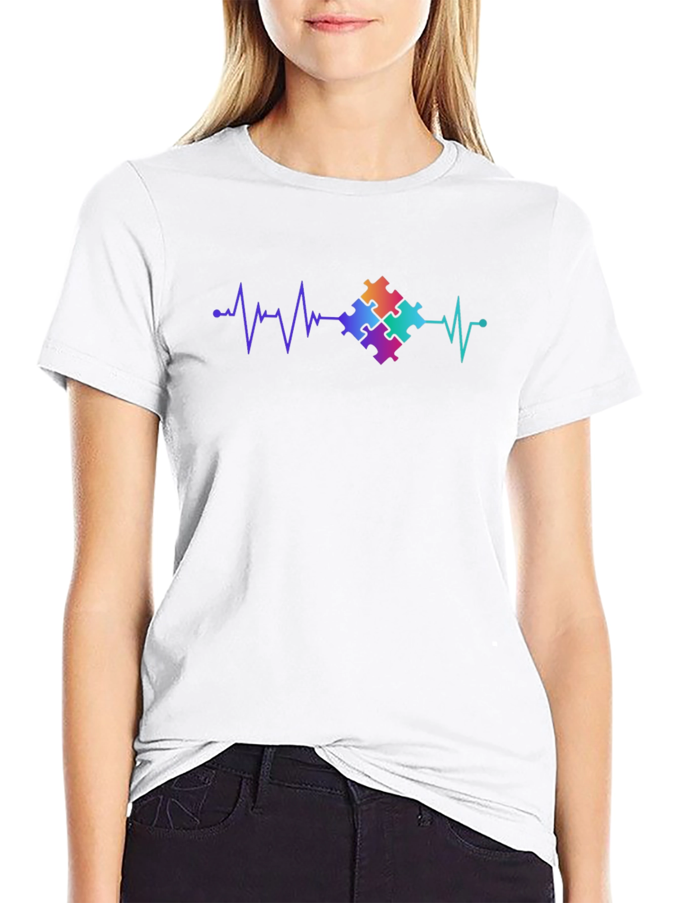 Autism Awareness Heartbeat Puzzle Piece T-Shirt