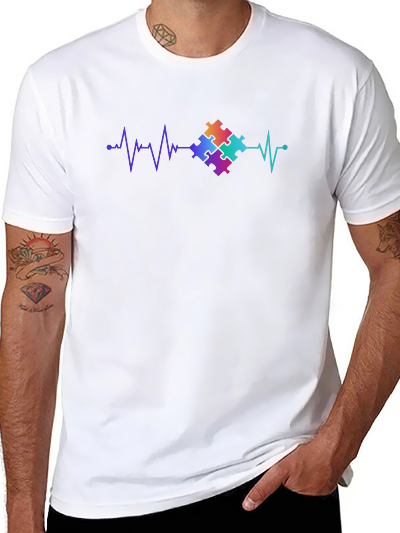 Autism Awareness Heartbeat Puzzle Piece T-Shirt