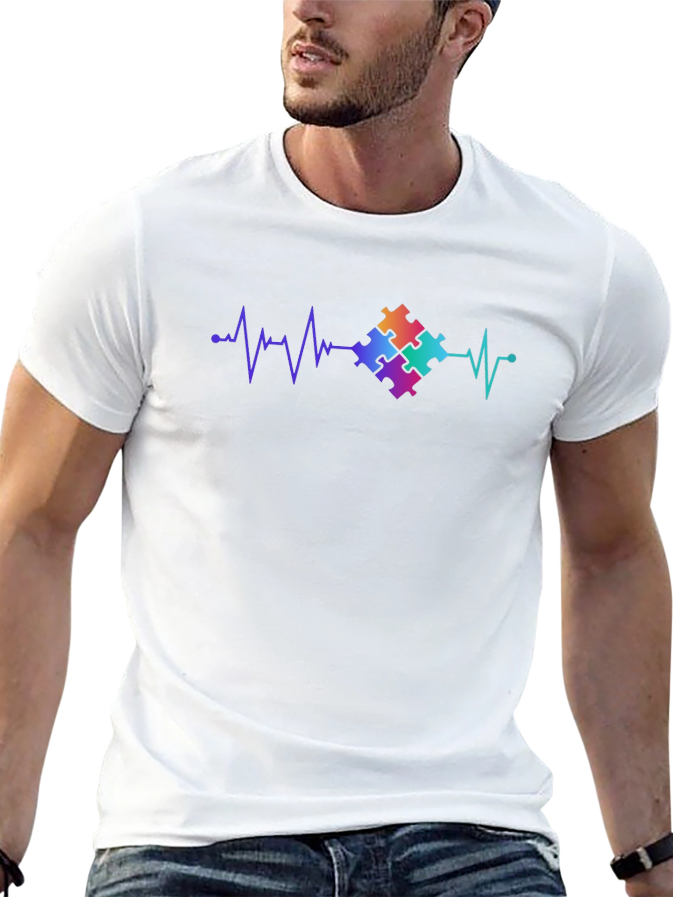 Autism Awareness Heartbeat Puzzle Piece T-Shirt