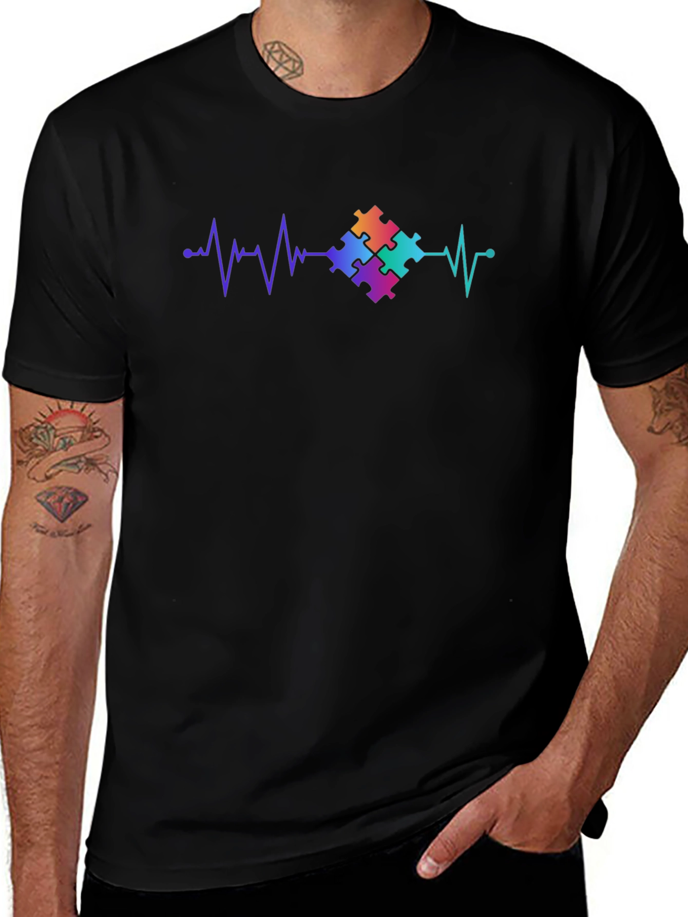 Autism Awareness Heartbeat Puzzle Piece T-Shirt