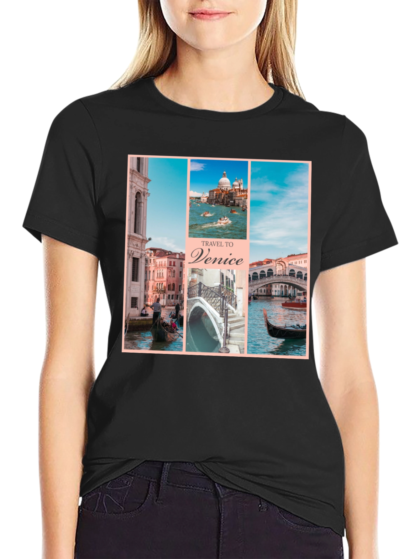 Venice Travel T-Shirt Black Graphic Tee