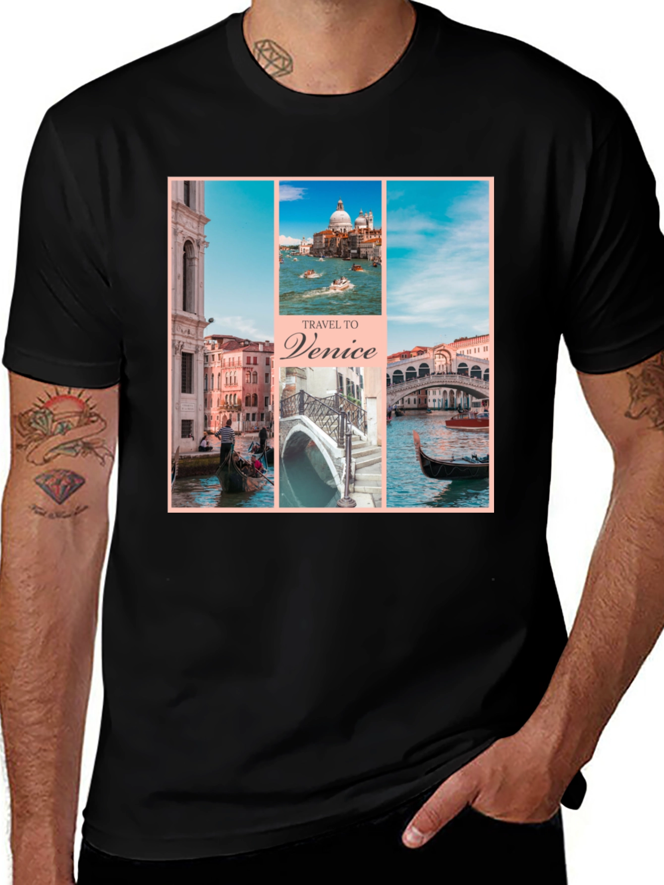 Venice Travel T-Shirt Black Graphic Tee