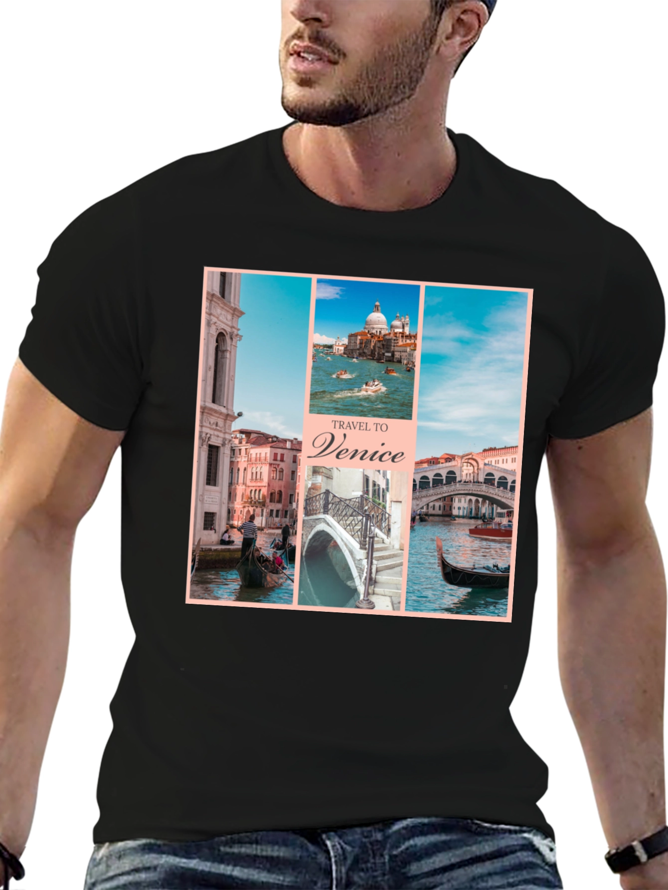 Venice Travel T-Shirt Black Graphic Tee