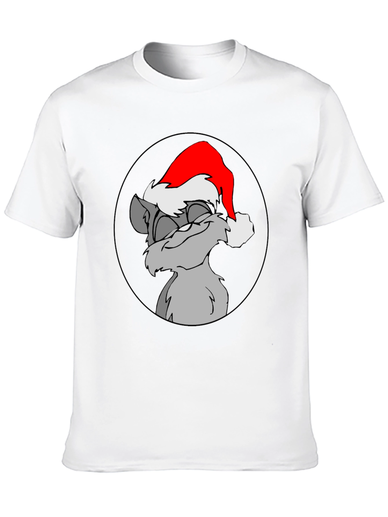 Festive Cartoon Cat Graphic Tee - Black