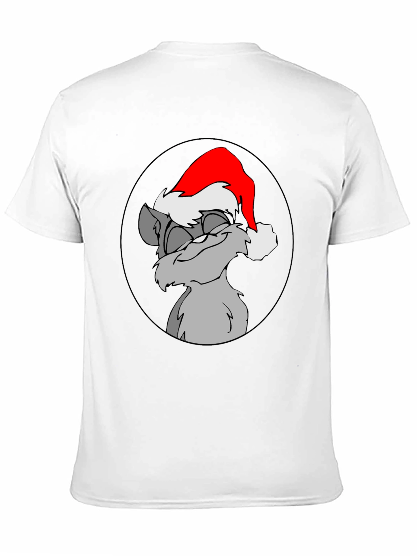 Festive Cartoon Cat Graphic Tee - Black