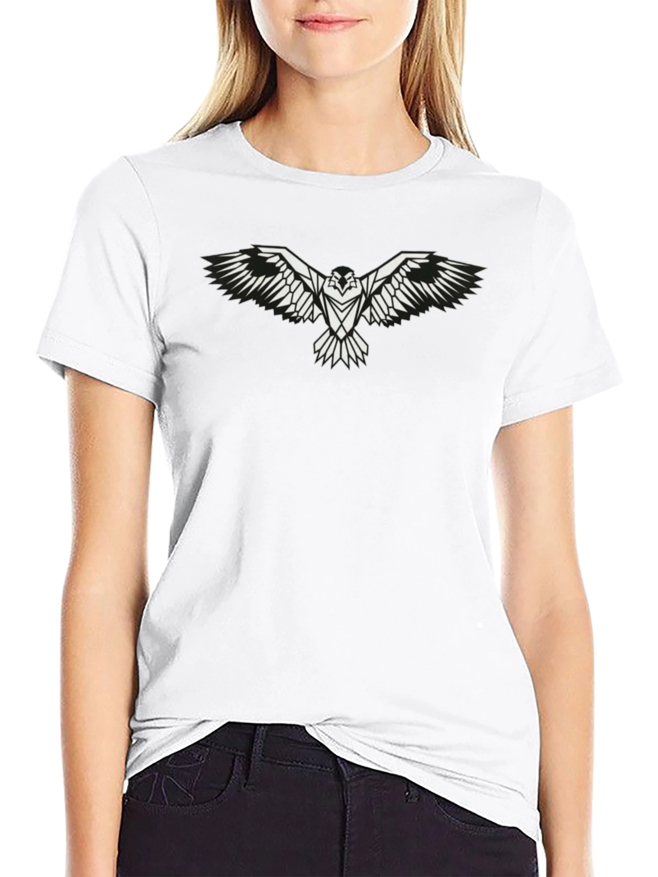Mens Black T-Shirt with White Eagle Graphic