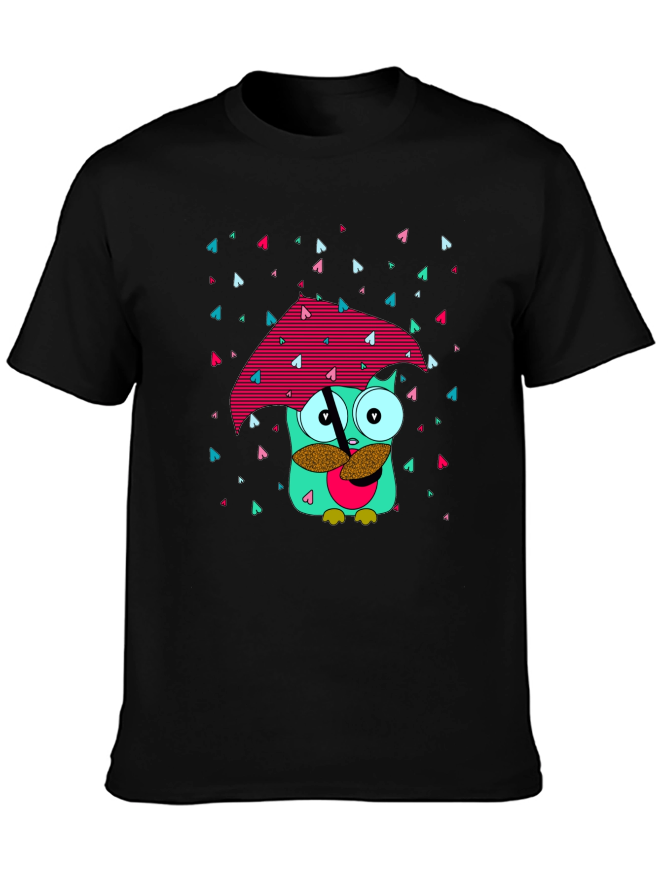 Whimsical Owl T-Shirt - Cartoon Character with Umbrella