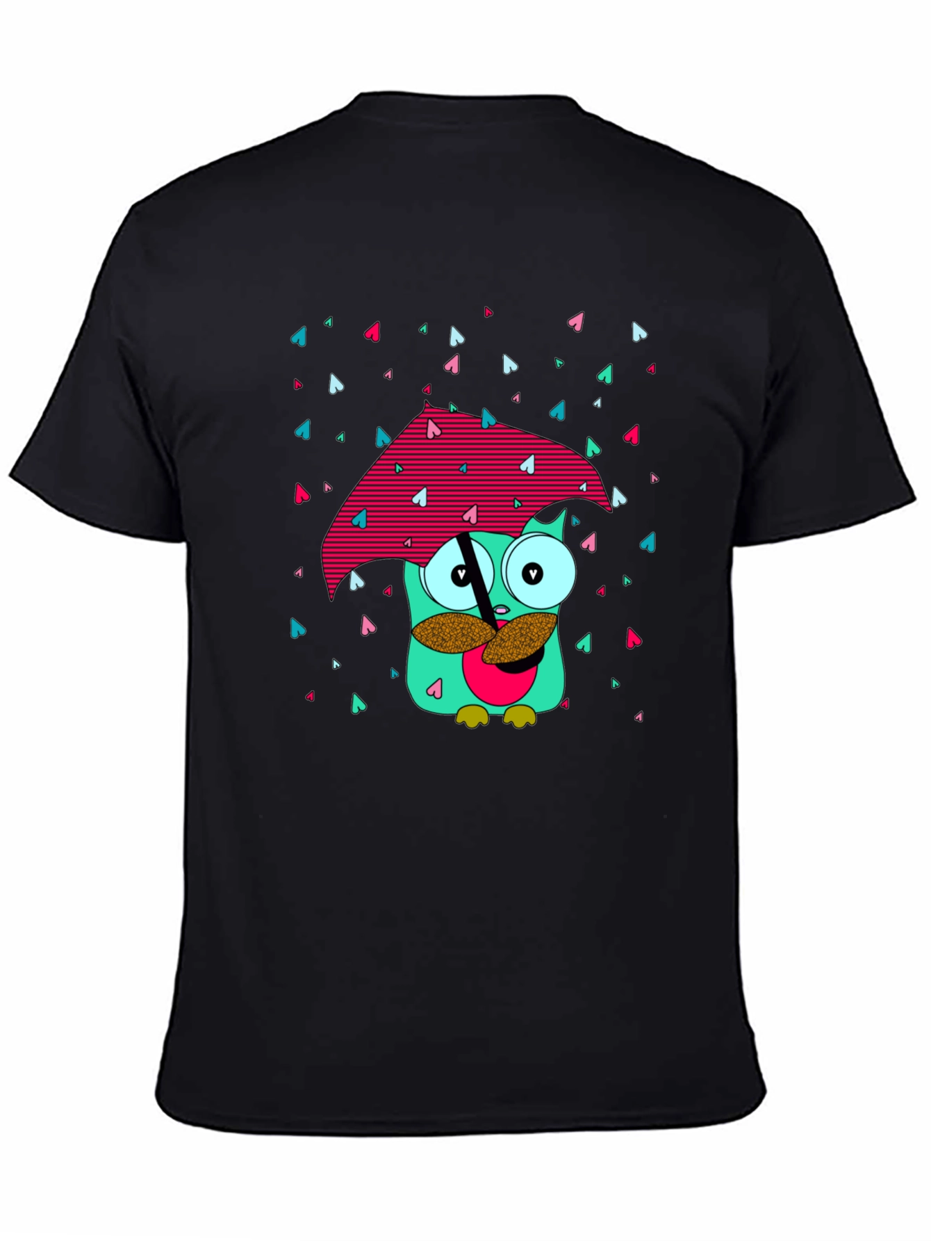 Whimsical Owl T-Shirt - Cartoon Character with Umbrella