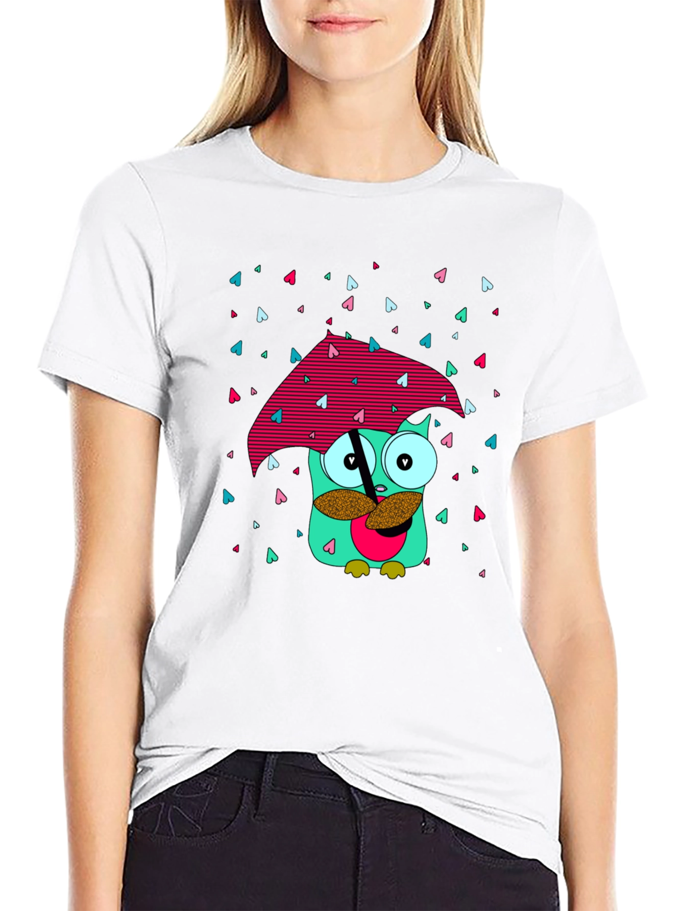 Whimsical Owl T-Shirt - Cartoon Character with Umbrella