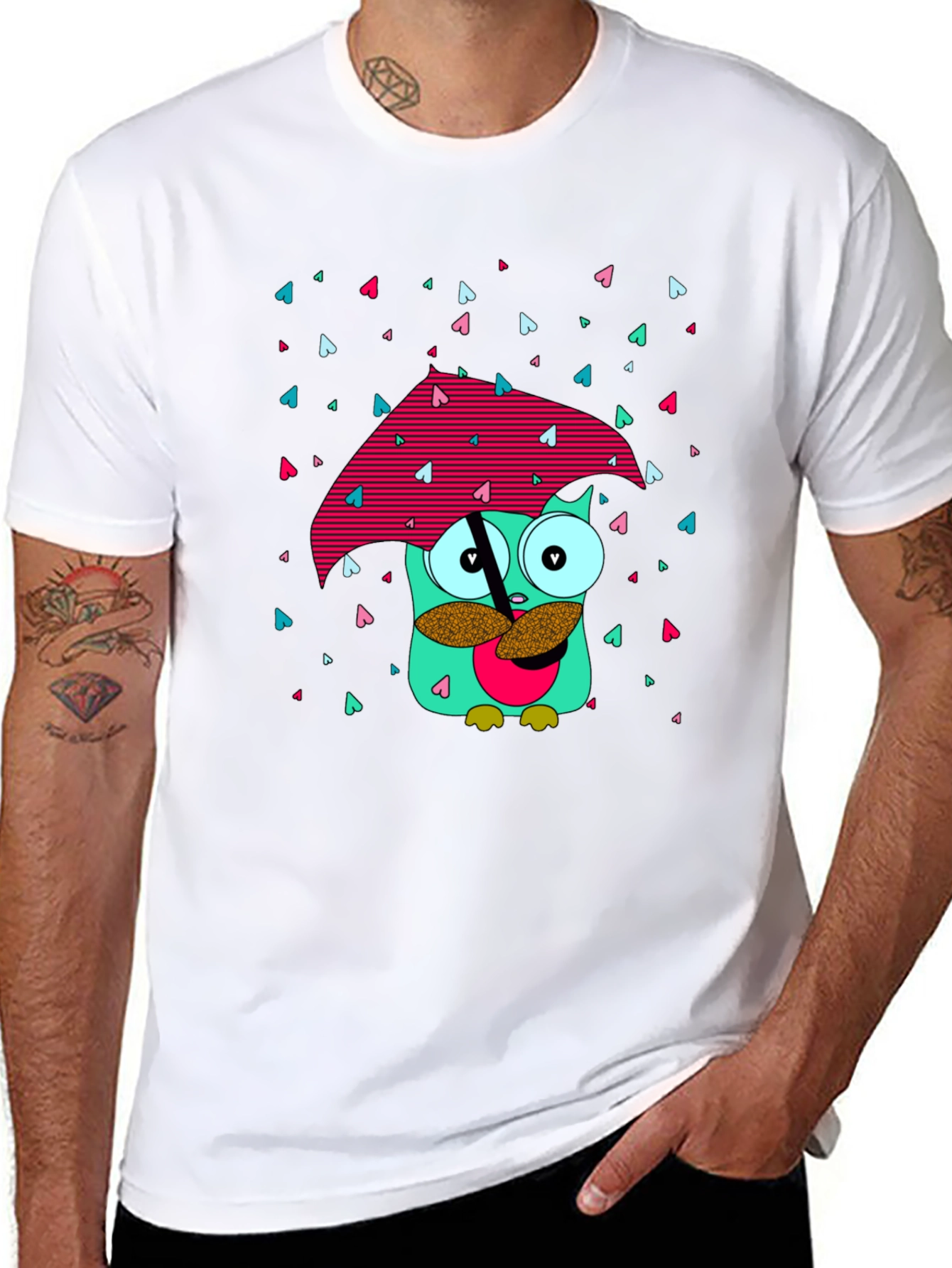 Whimsical Owl T-Shirt - Cartoon Character with Umbrella
