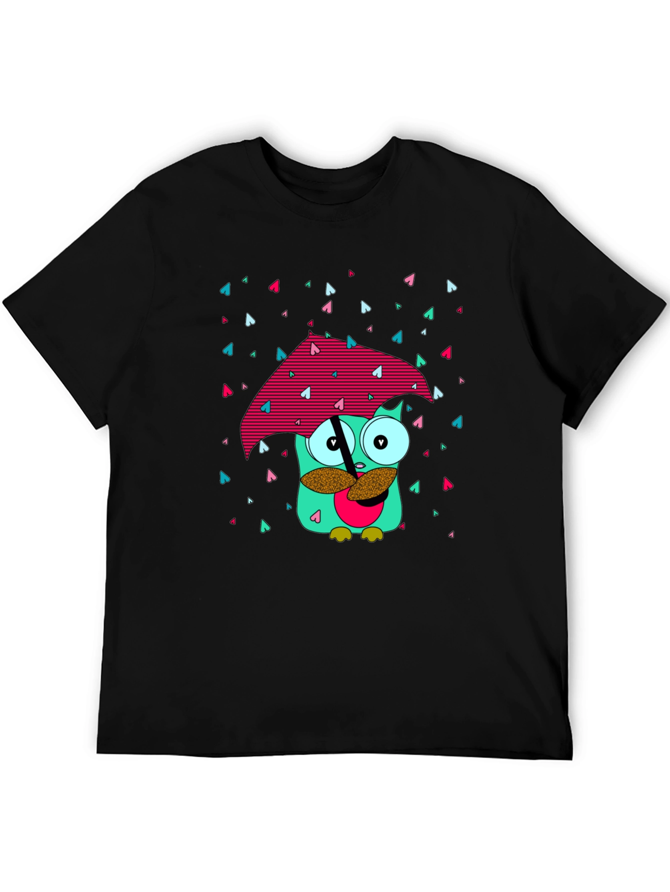 Whimsical Owl T-Shirt - Cartoon Character with Umbrella