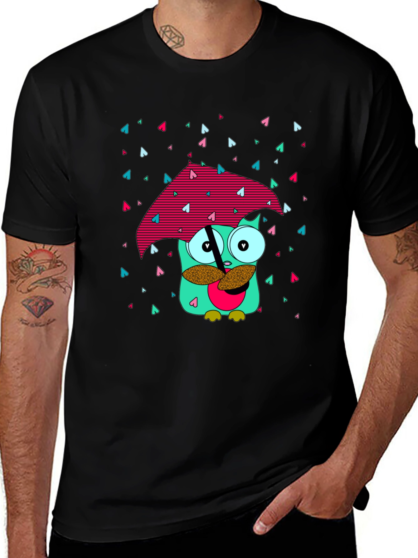 Whimsical Owl T-Shirt - Cartoon Character with Umbrella