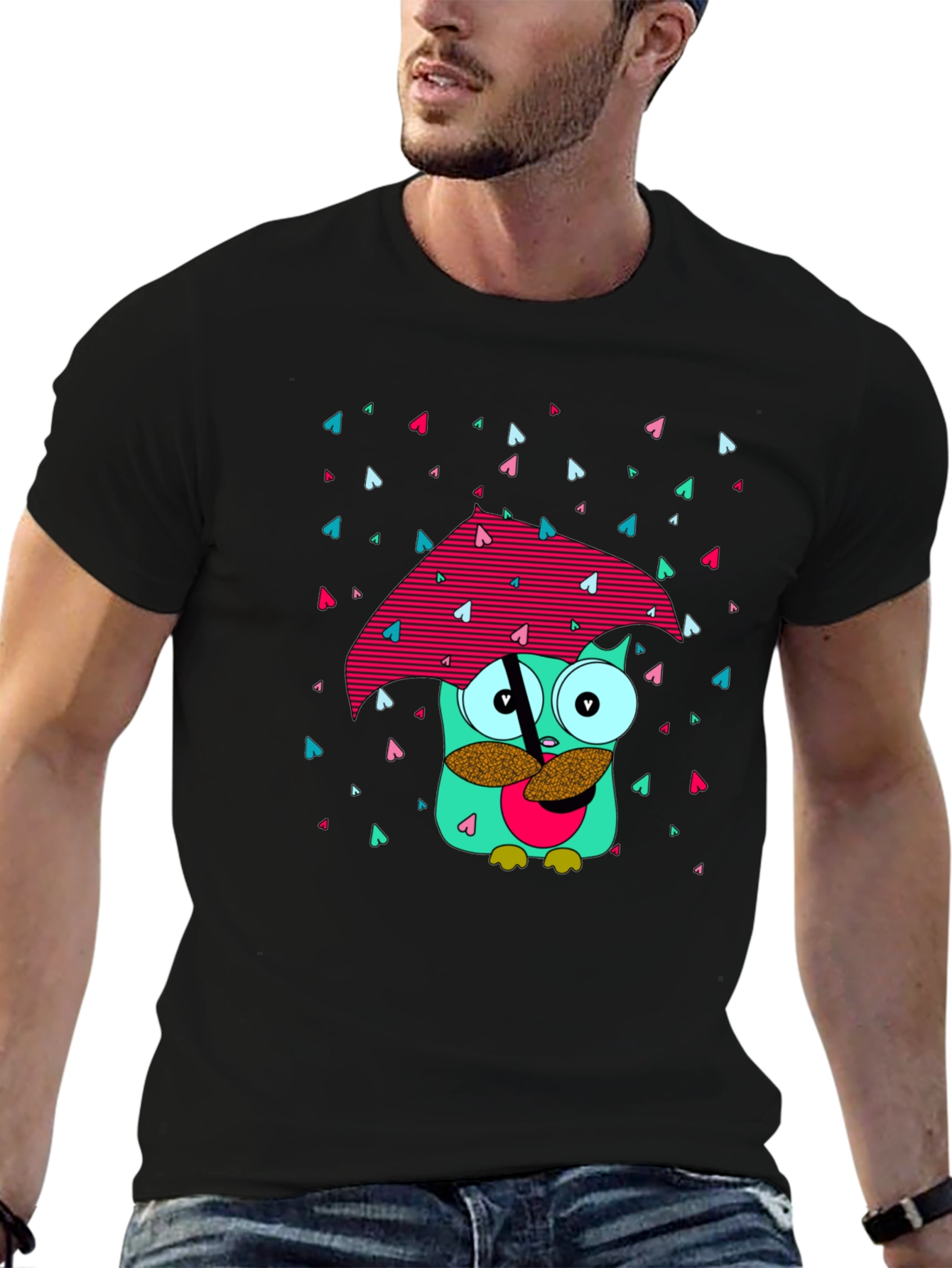 Whimsical Owl T-Shirt - Cartoon Character with Umbrella