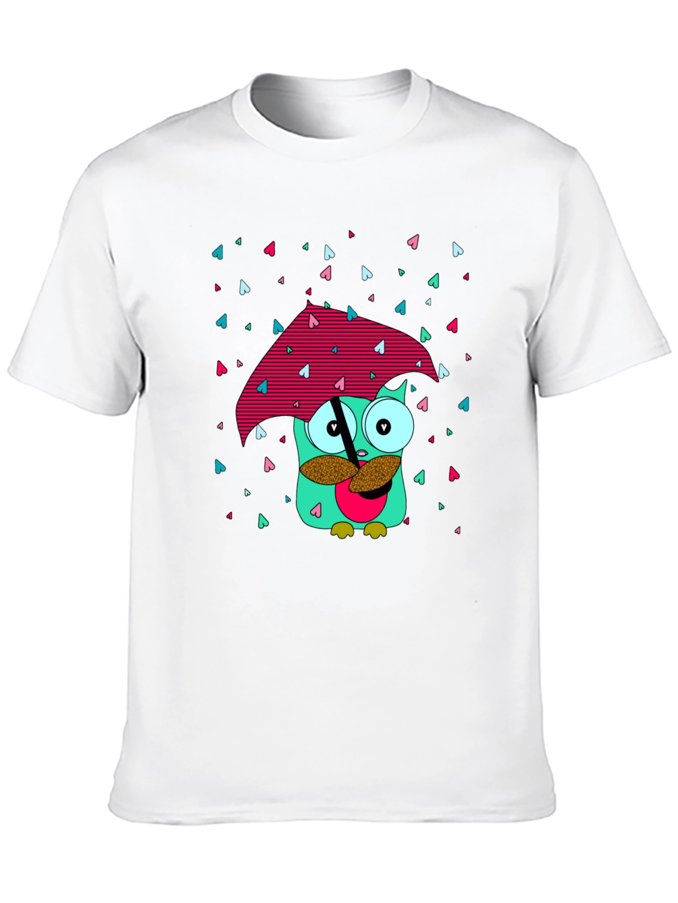 Whimsical Owl T-Shirt - Cartoon Character with Umbrella