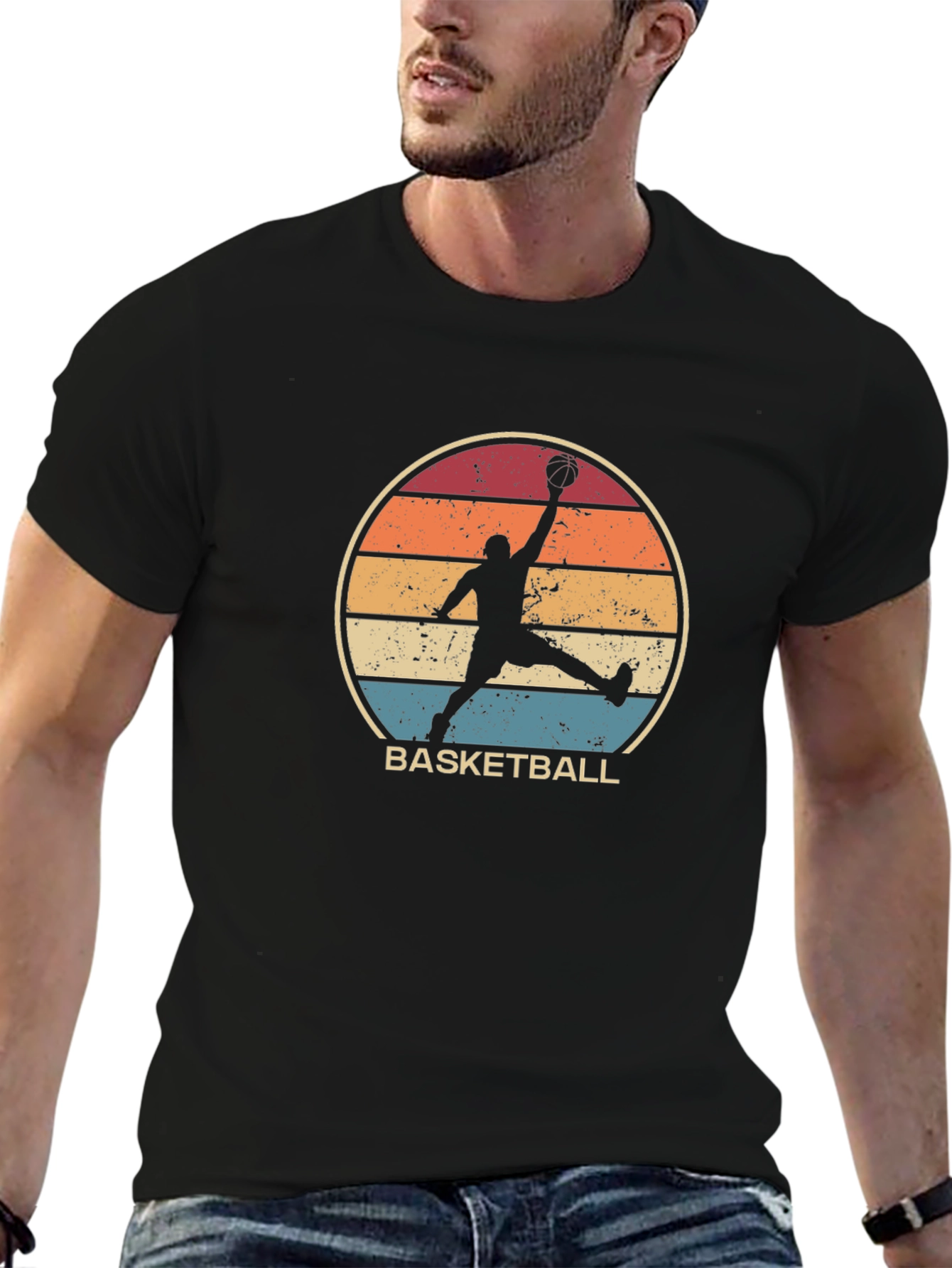 Retro Basketball Player Graphic Tee - Black