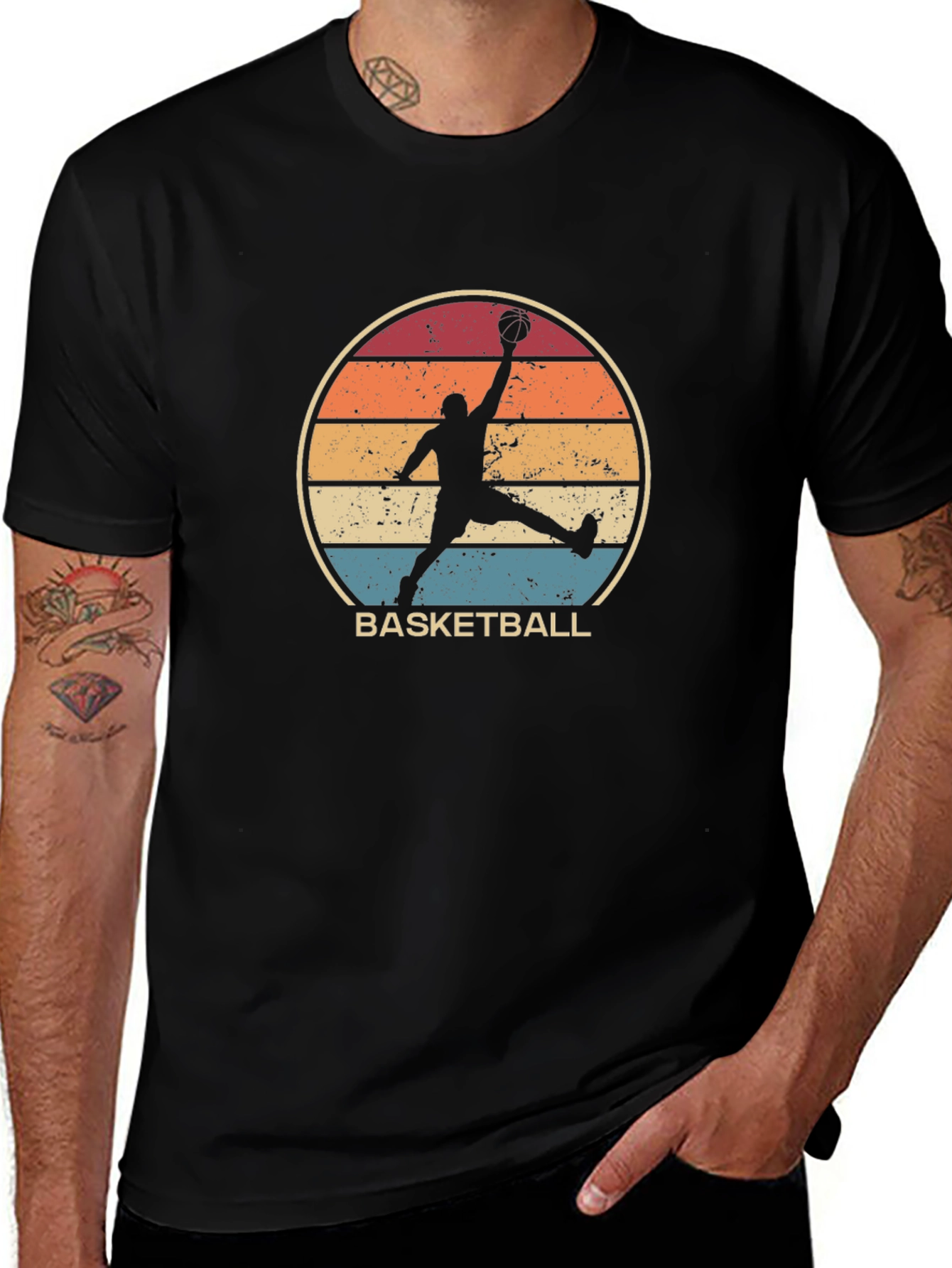 Retro Basketball Player Graphic Tee - Black