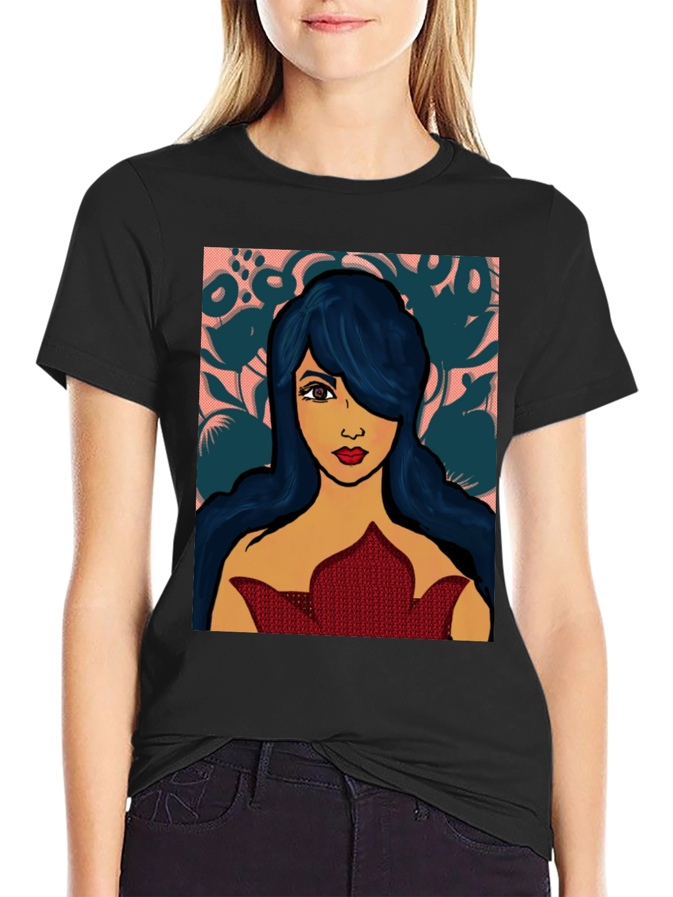 Vibrant Woman Graphic Print Black T-Shirt
