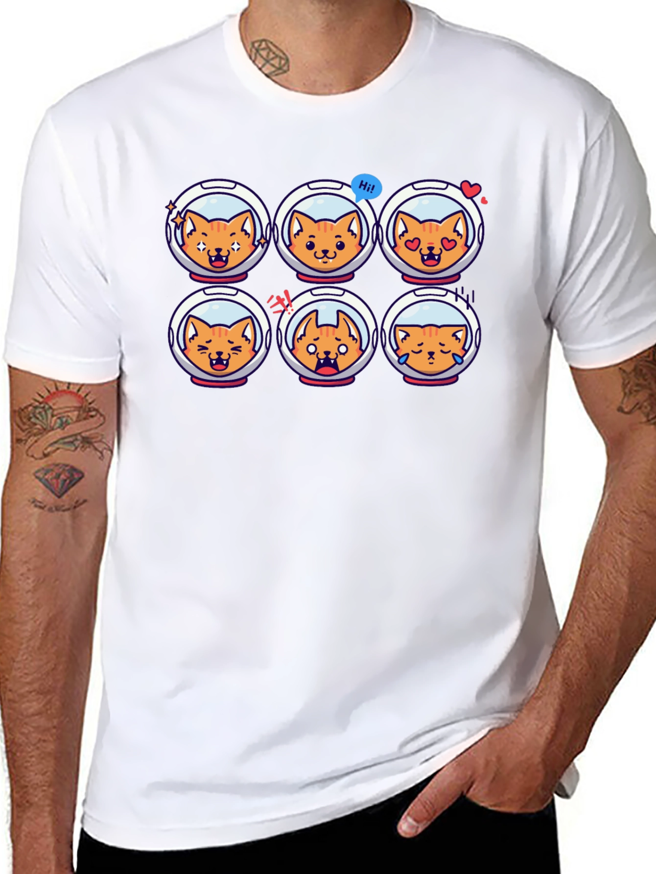 Astronaut Cat Emoji Black T-Shirt
