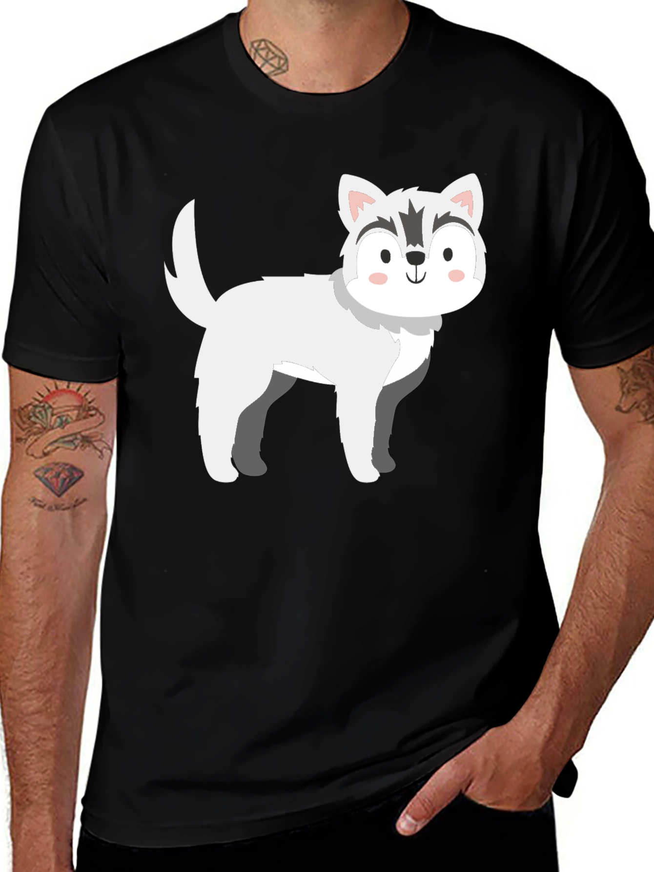 Husky Dog Graphic Black T-Shirt