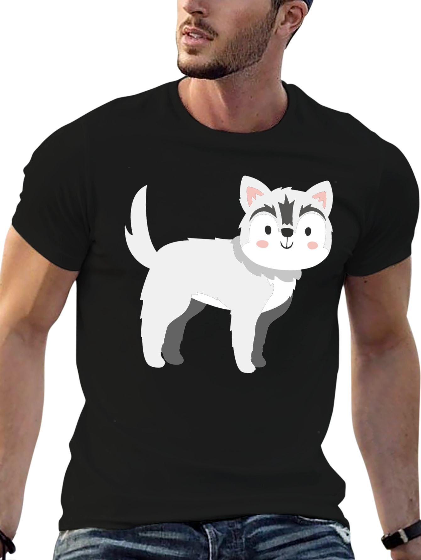 Husky Dog Graphic Black T-Shirt