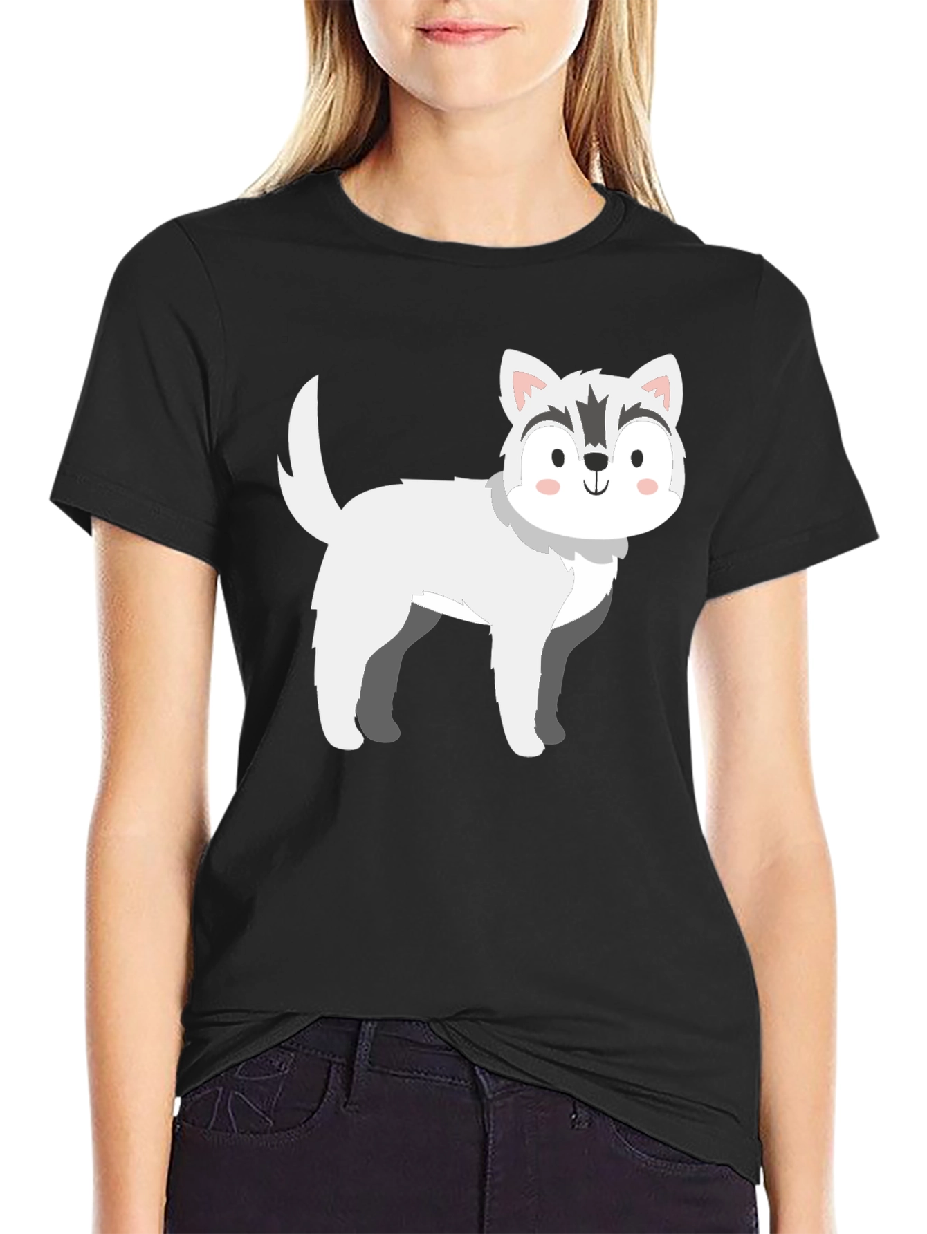 Husky Dog Graphic Black T-Shirt