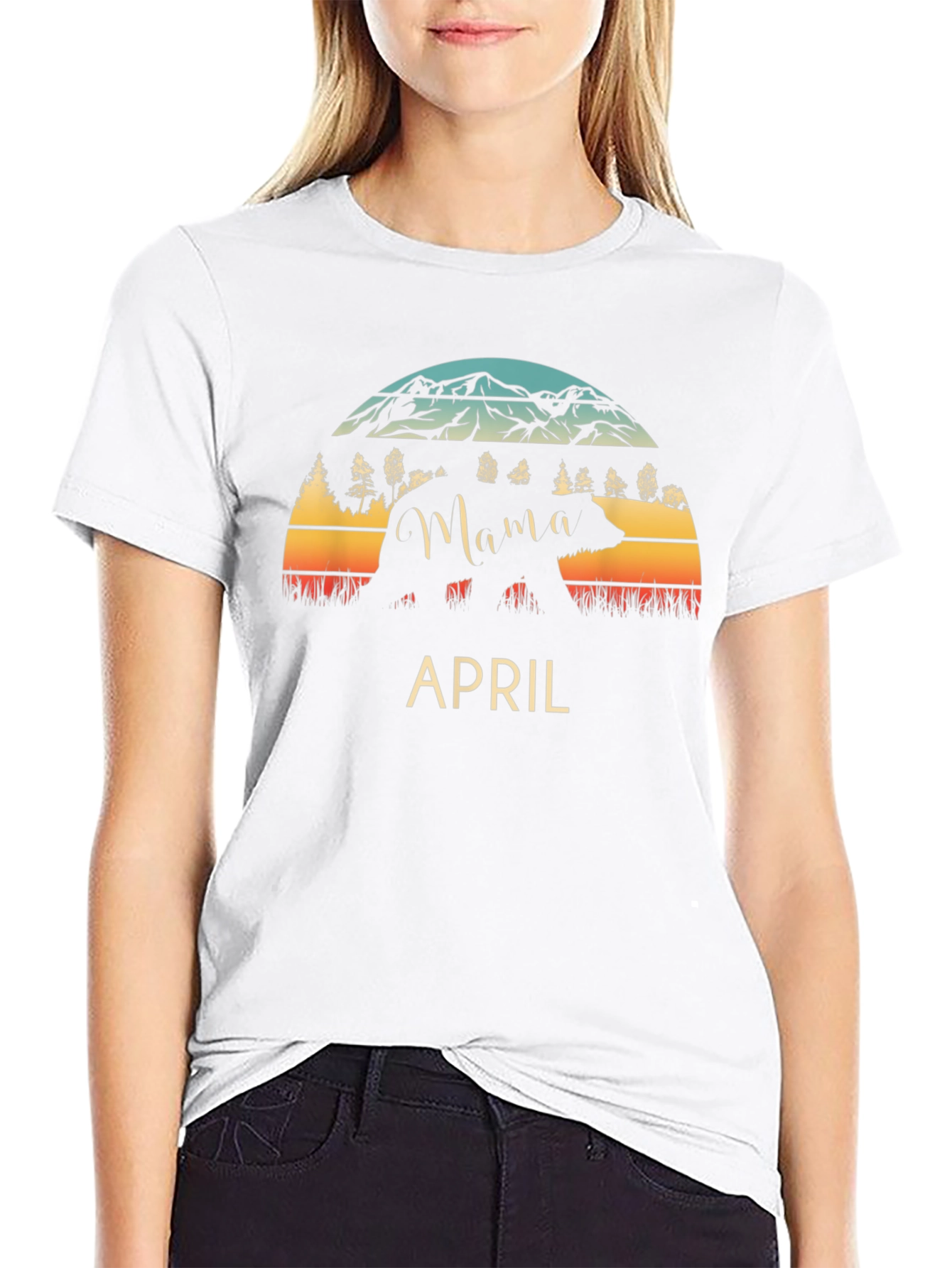 Mama Bear April T-Shirt - Mountain Sunset Design