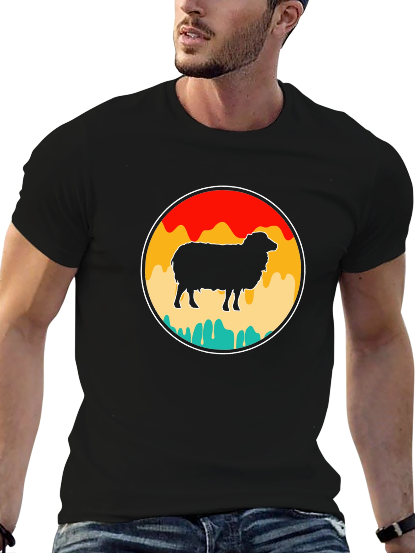 Retro Sheep T-Shirt - Black Cotton Tee