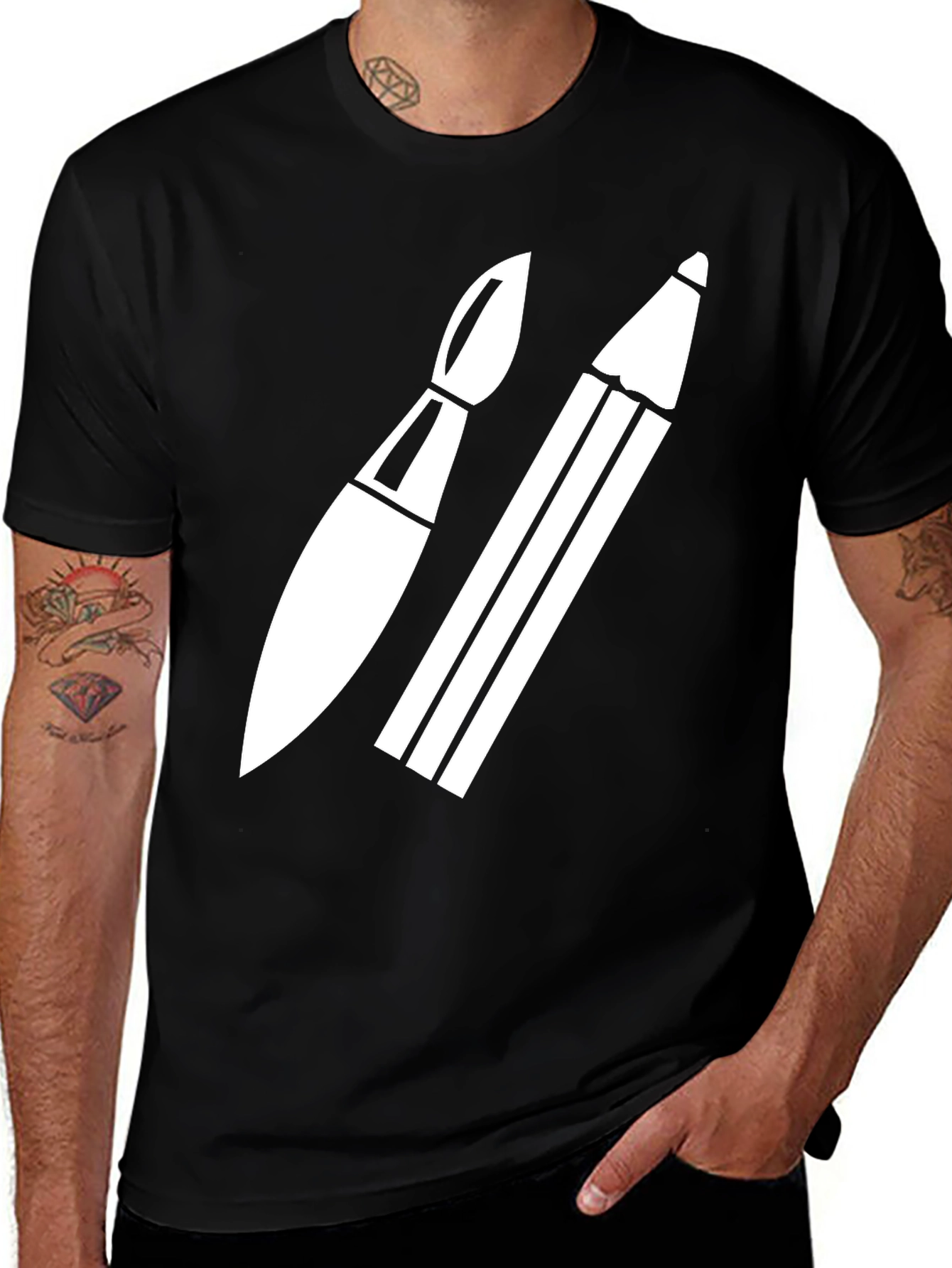 Artist Tee: Brush & Pencil Black T-Shirt