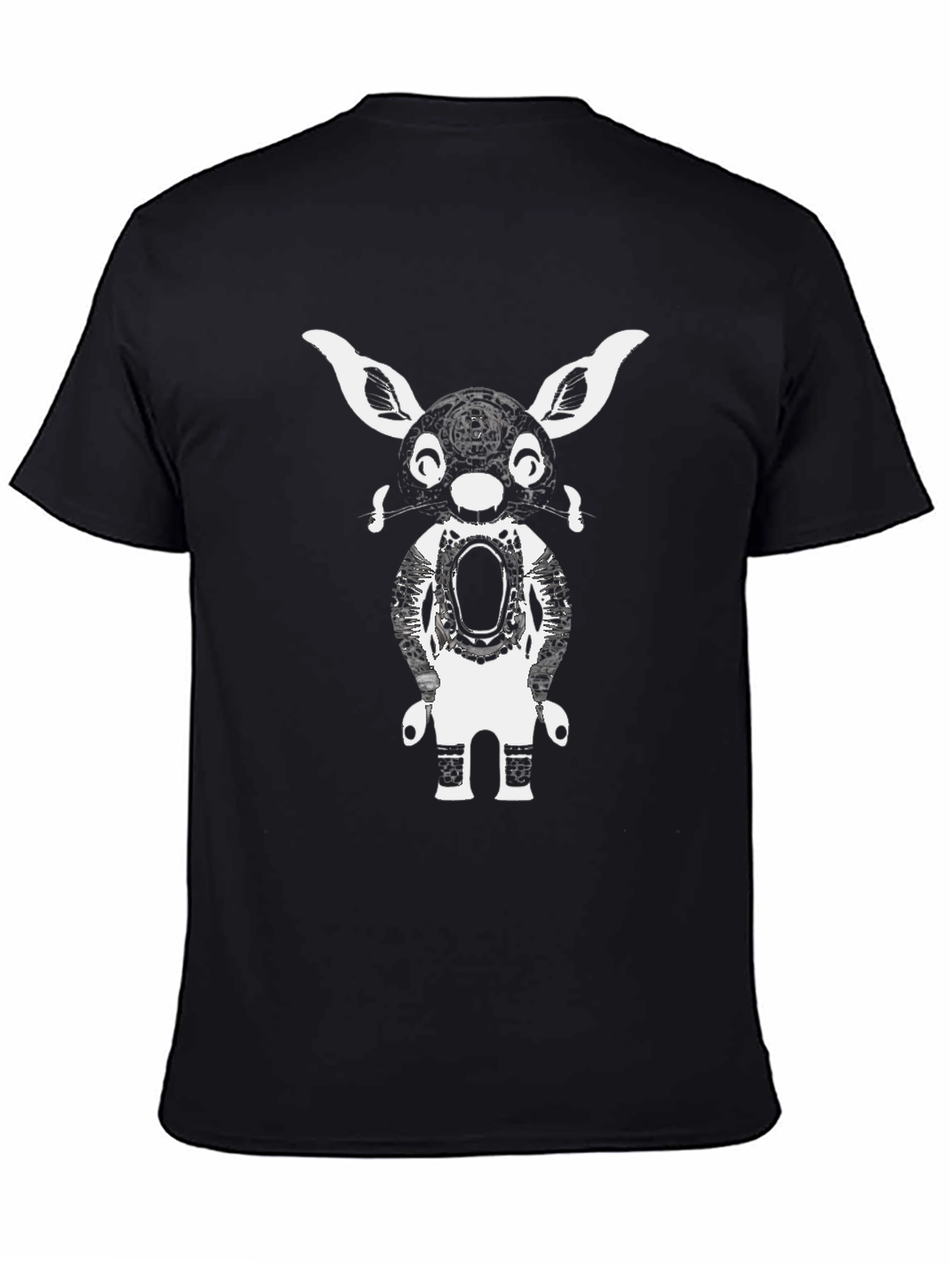 Graphic Tee: Abstract Bunny Robot Black T-Shirt