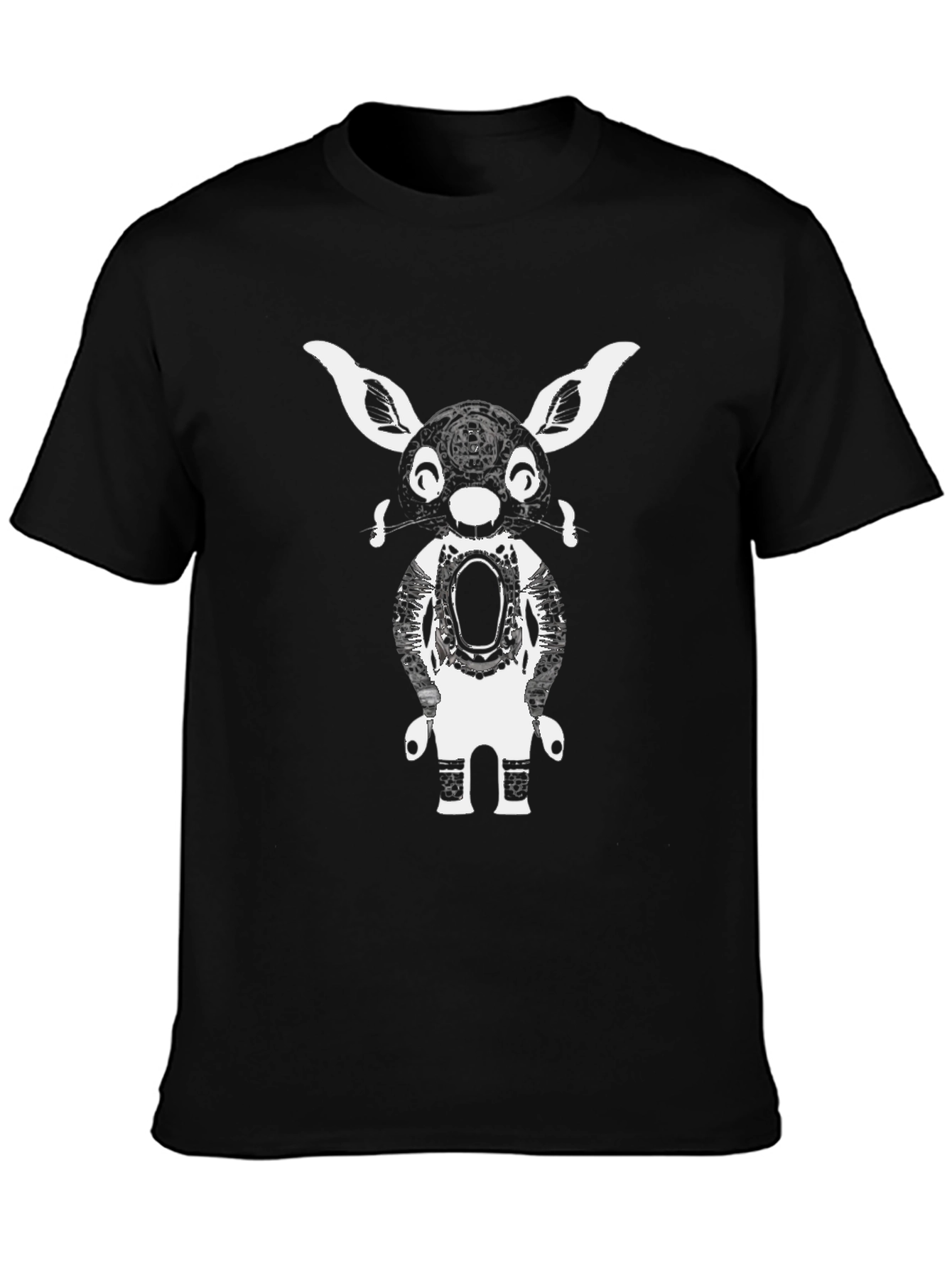 Graphic Tee: Abstract Bunny Robot Black T-Shirt