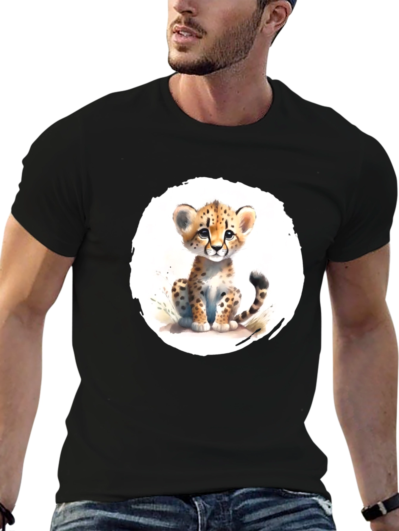 Cute Cheetah Cub T-Shirt - Soft Black Tee