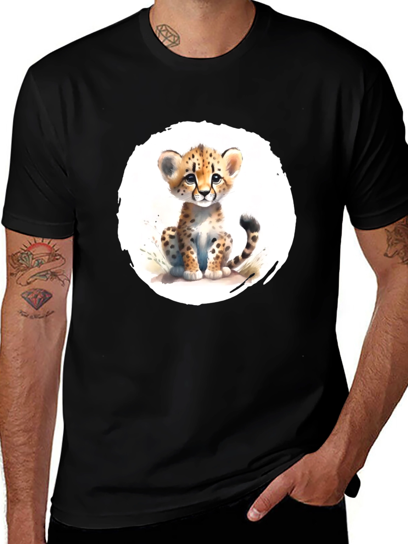 Cute Cheetah Cub T-Shirt - Soft Black Tee