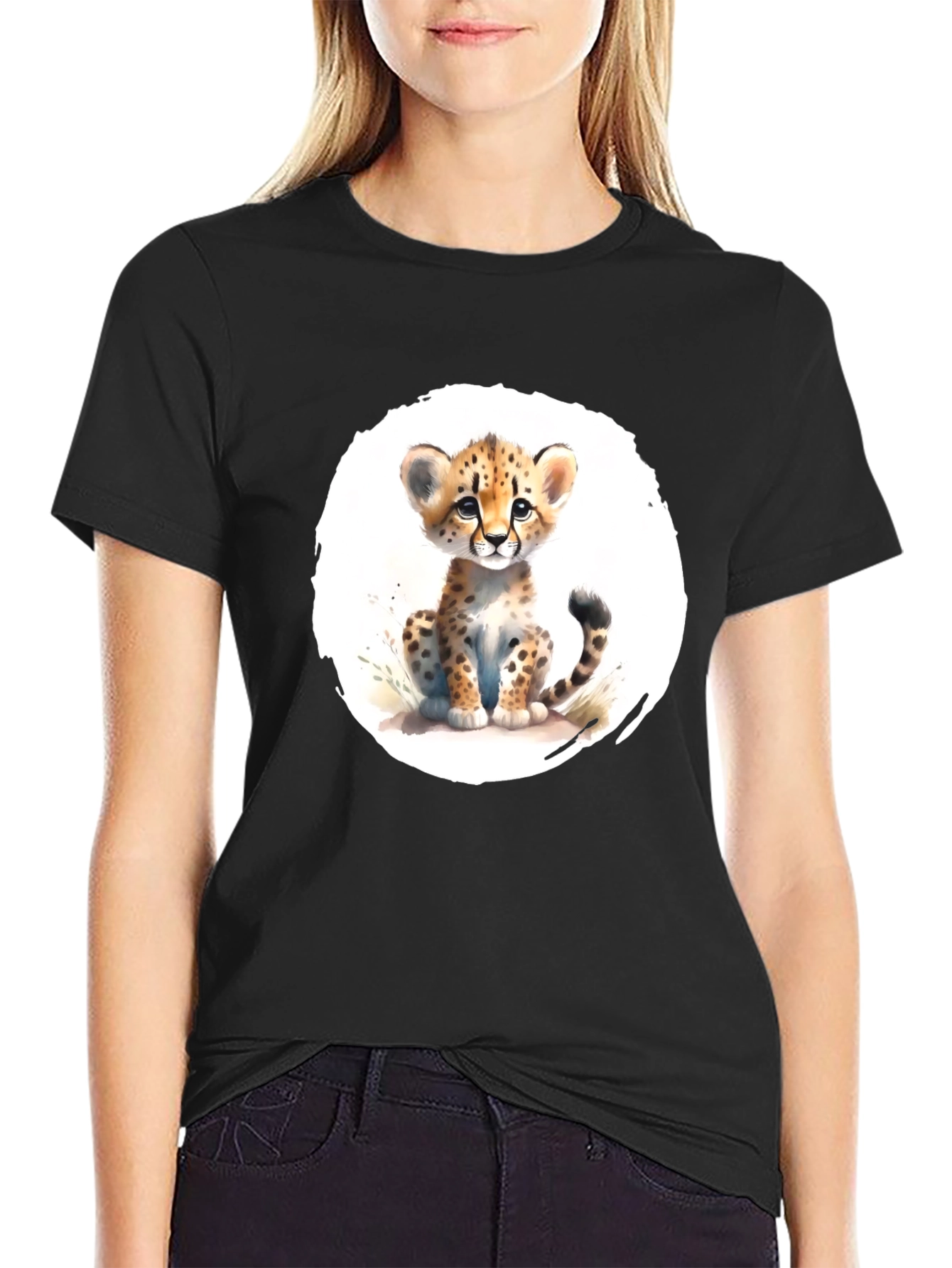 Cute Cheetah Cub T-Shirt - Soft Black Tee