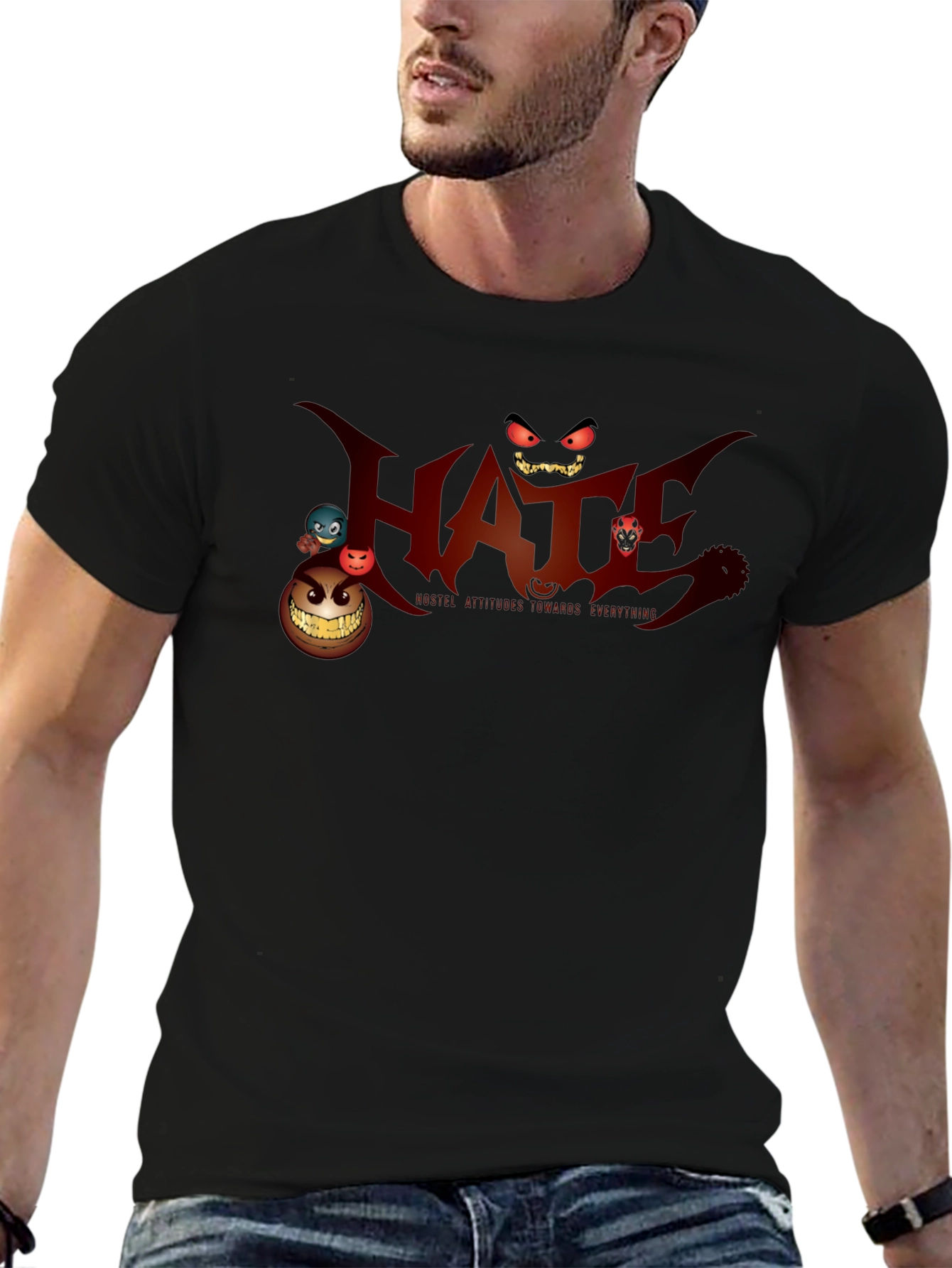 Mens Black Graphic T-Shirt - Hate Design