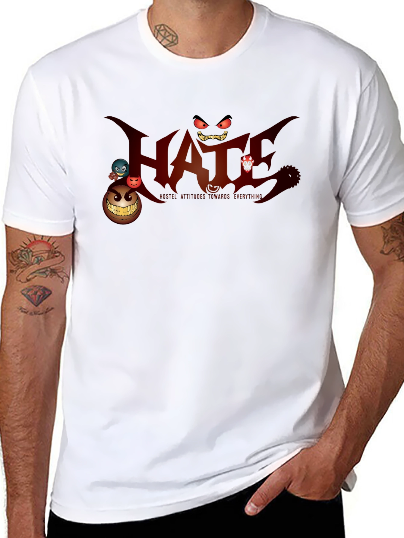 Mens Black Graphic T-Shirt - Hate Design