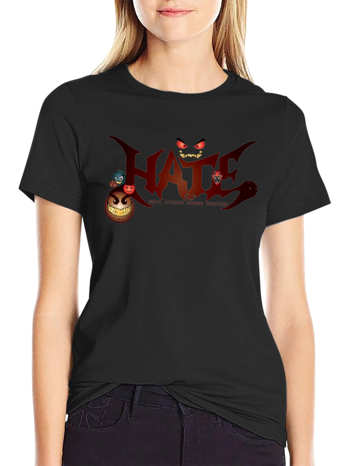 Mens Black Graphic T-Shirt - Hate Design