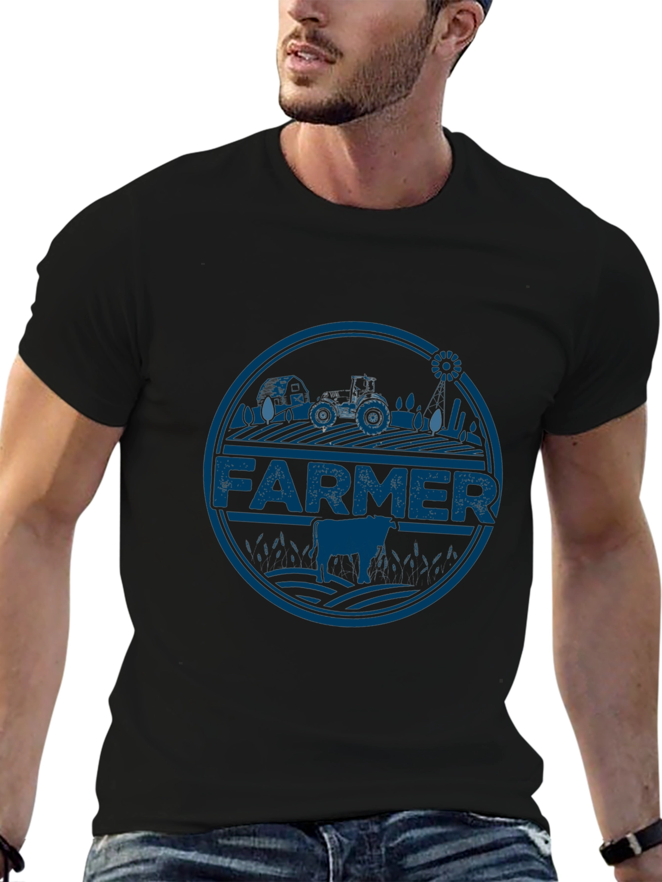 Farmer Tractor Graphic Tee - Black Cotton T-Shirt