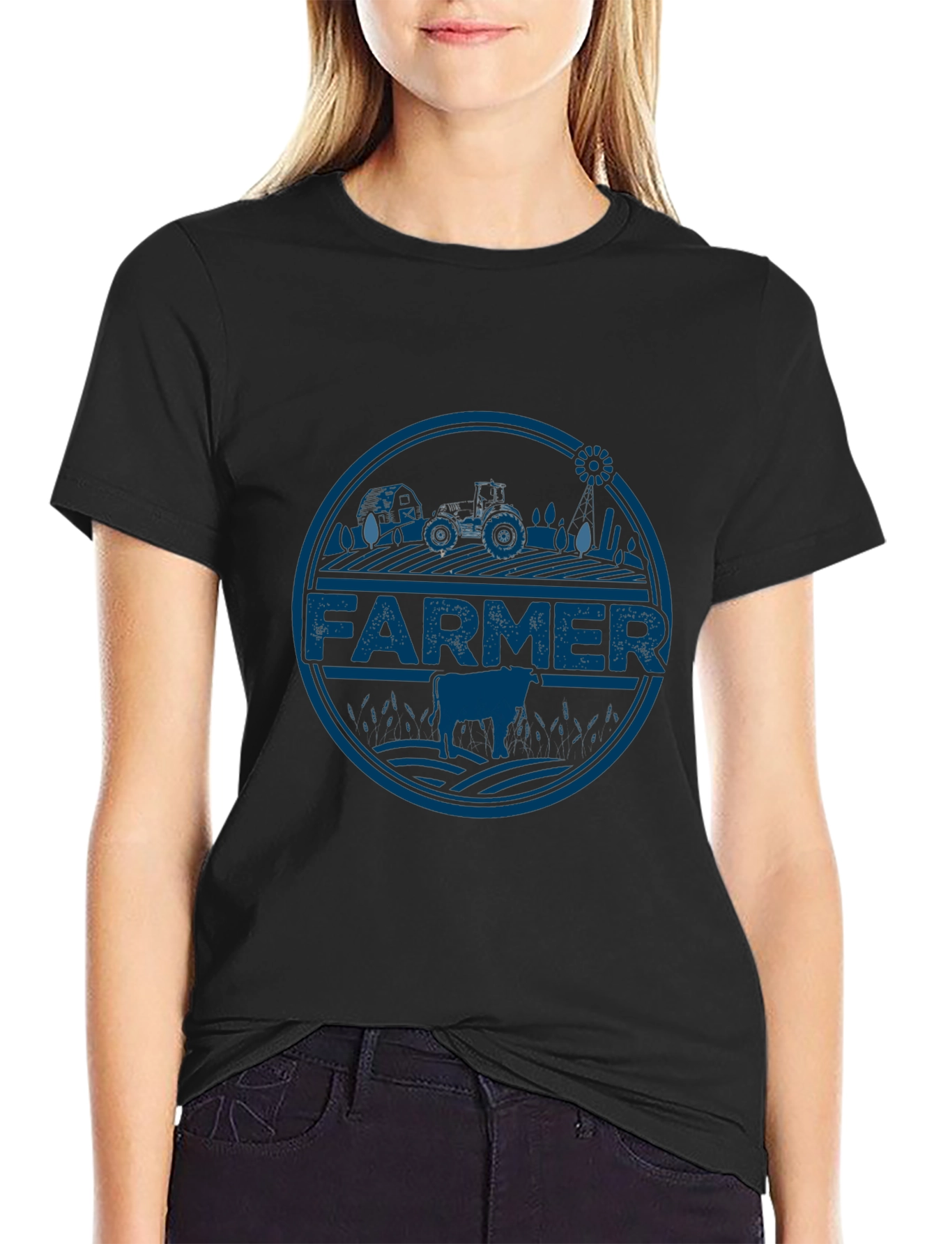 Farmer Tractor Graphic Tee - Black Cotton T-Shirt