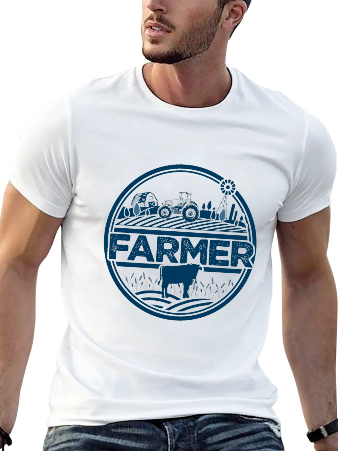 Farmer Tractor Graphic Tee - Black Cotton T-Shirt