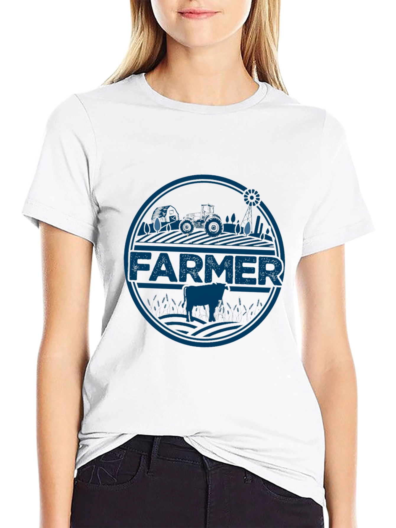 Farmer Tractor Graphic Tee - Black Cotton T-Shirt